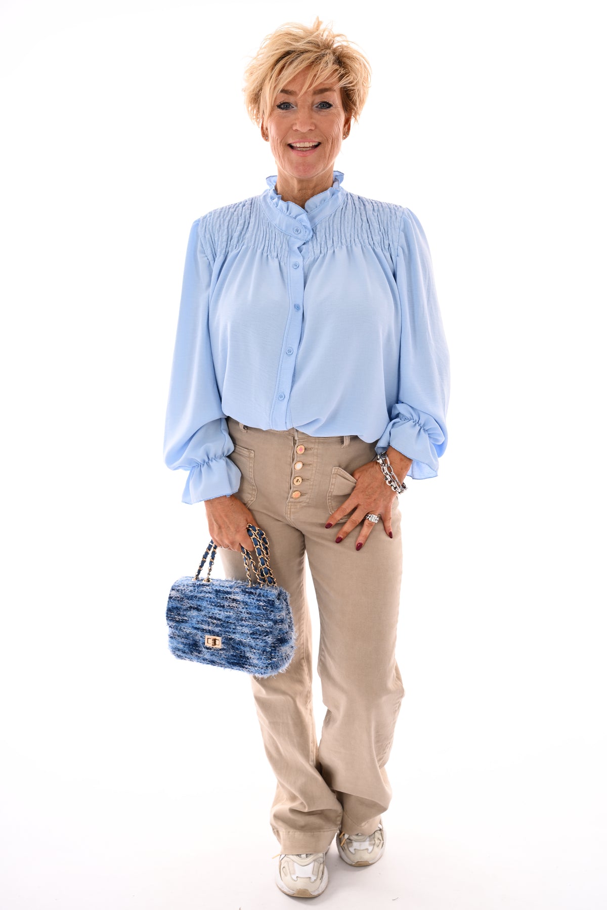 Blouse smock detail lichtblauw