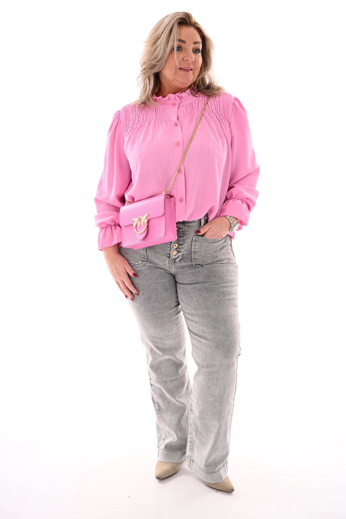 Blouse smock detail roze