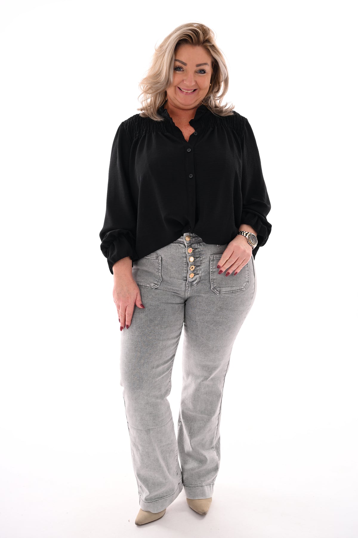 Blouse smock detail zwart