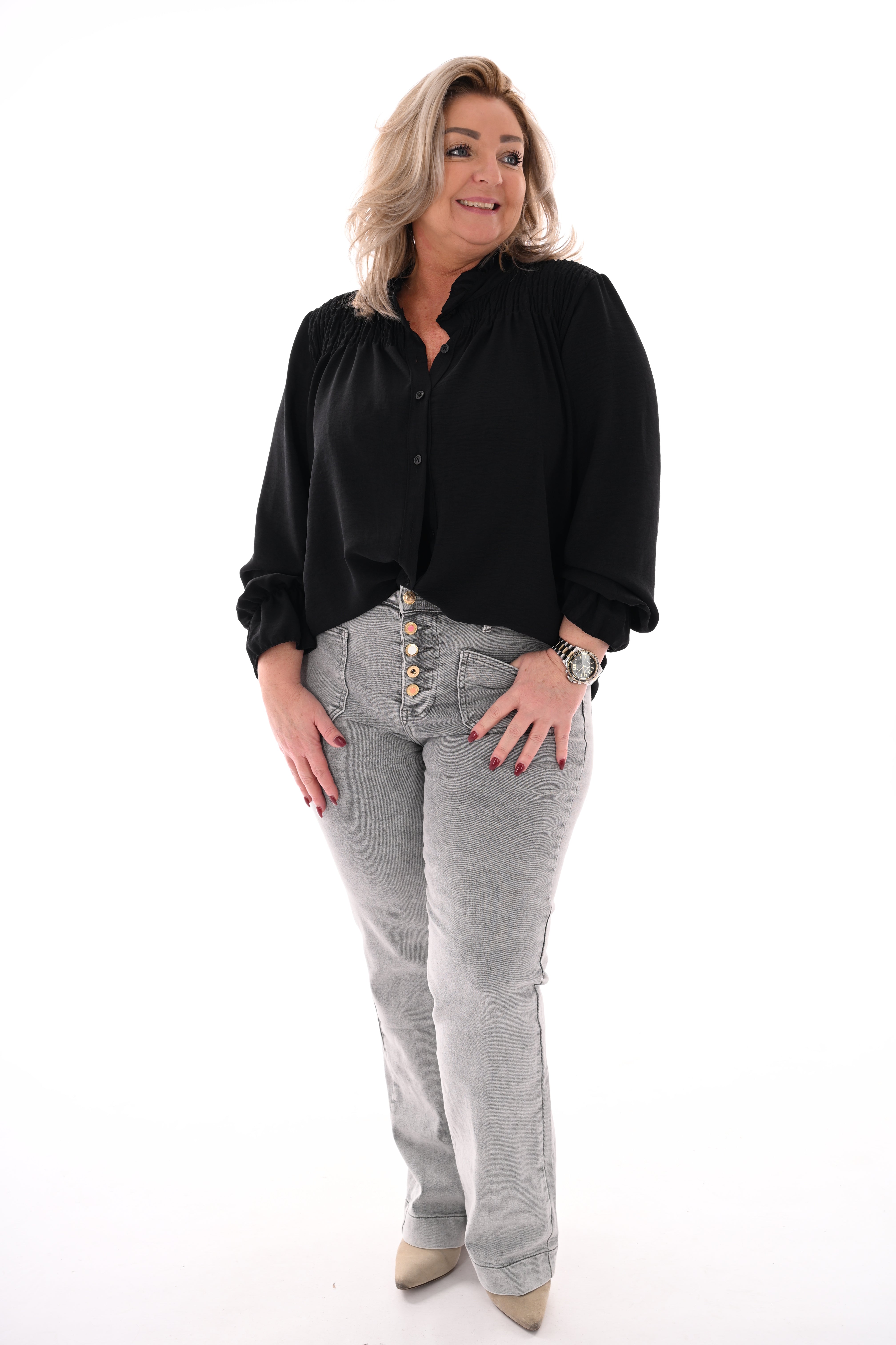 Blouse smock detail zwart