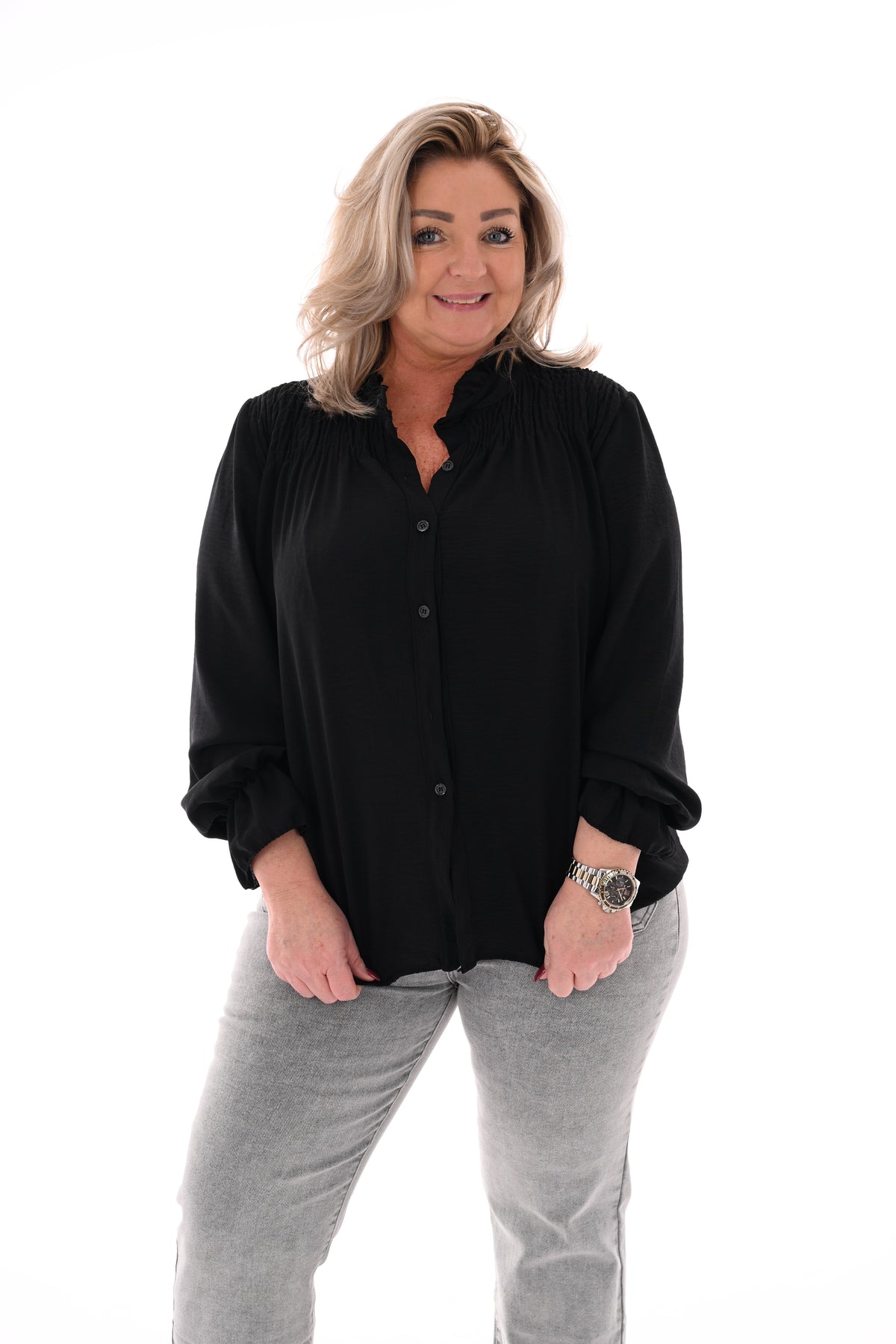 Blouse smock detail zwart