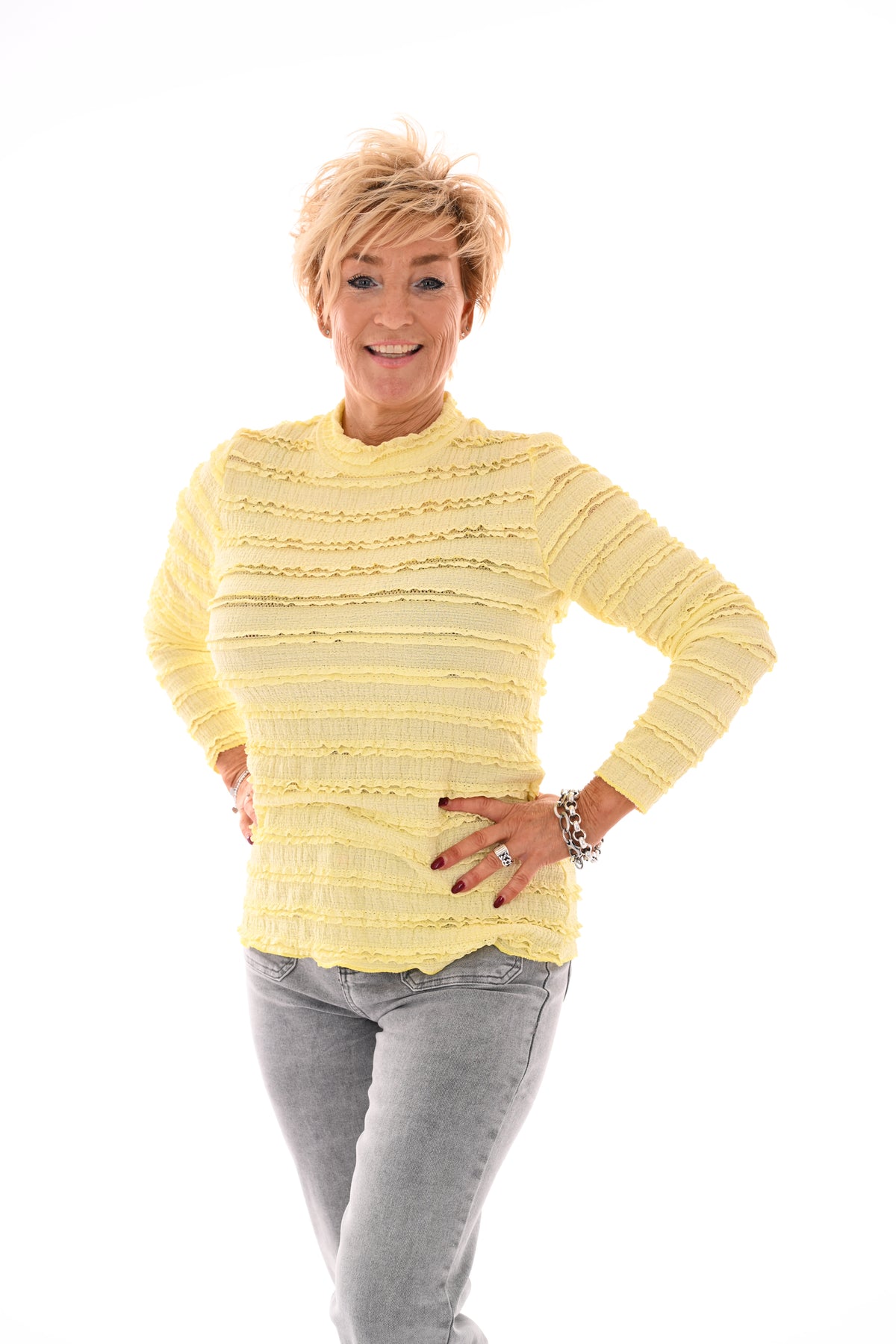 Top lange mouwen ruffels geel