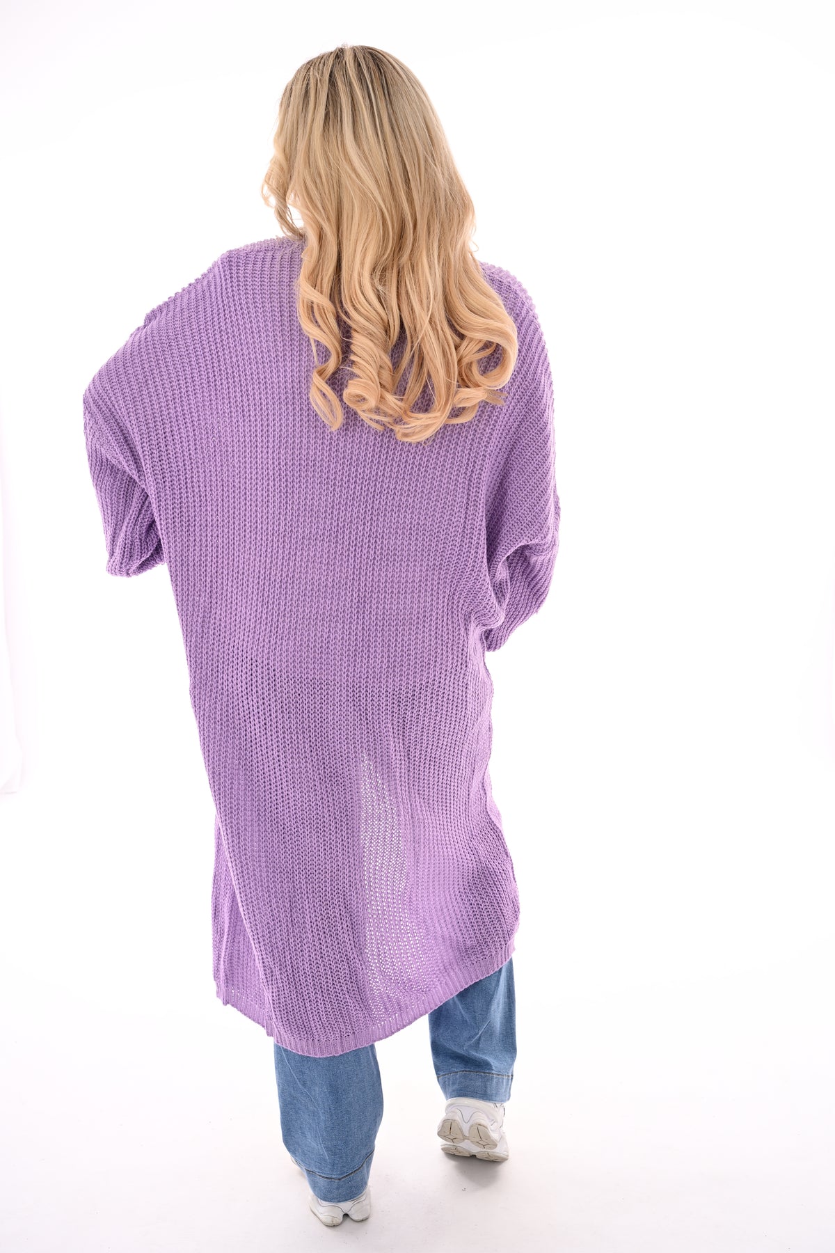 Lang gebreid vest met zakken lila