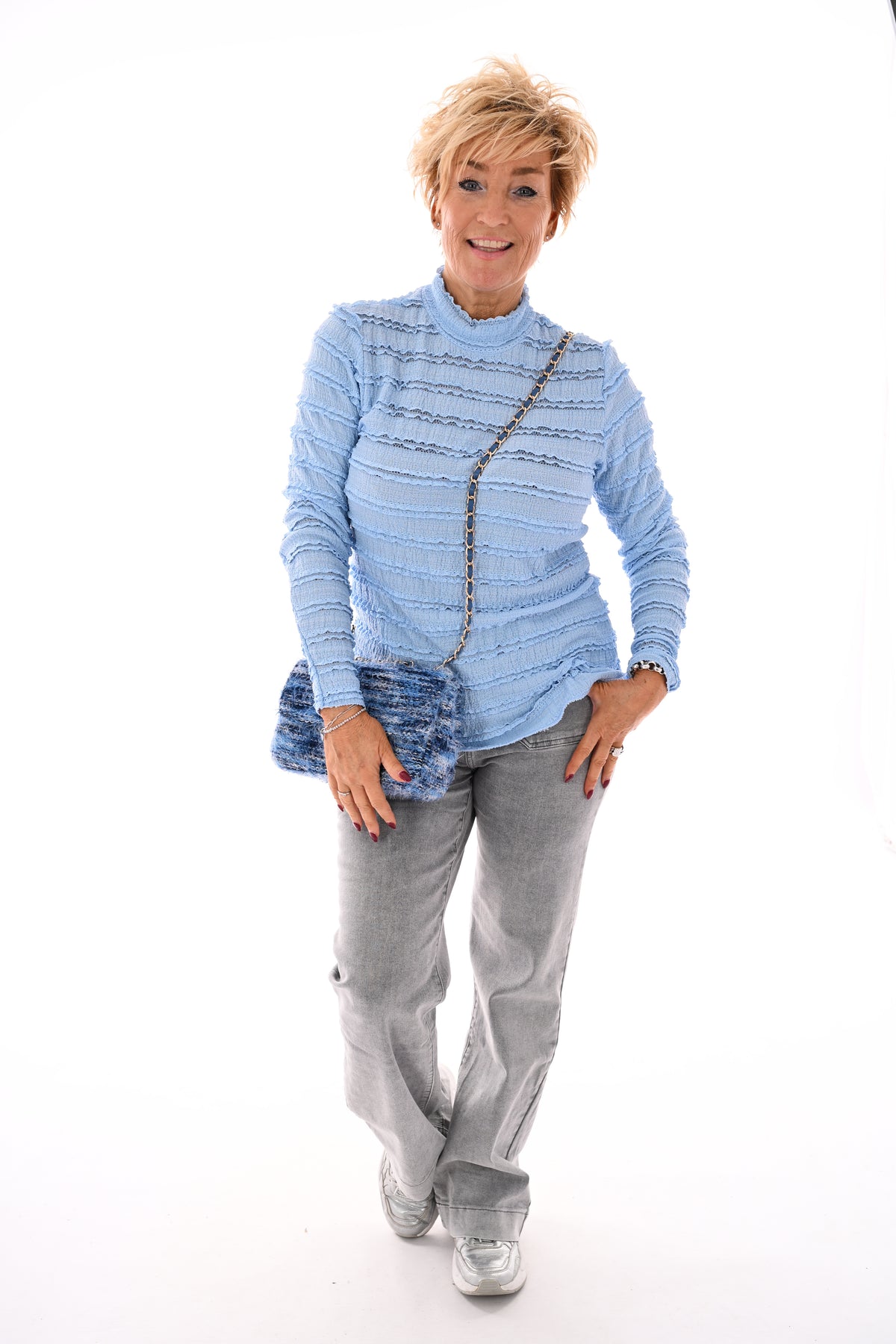 Top lange mouwen ruffels lichtblauw