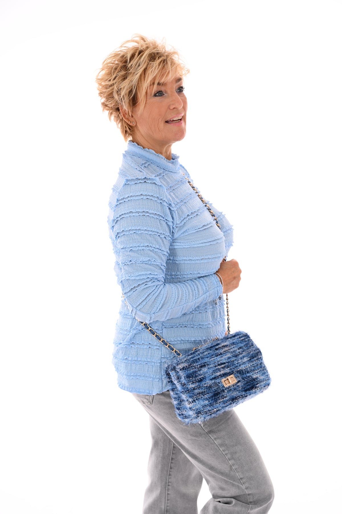 Top lange mouwen ruffels lichtblauw