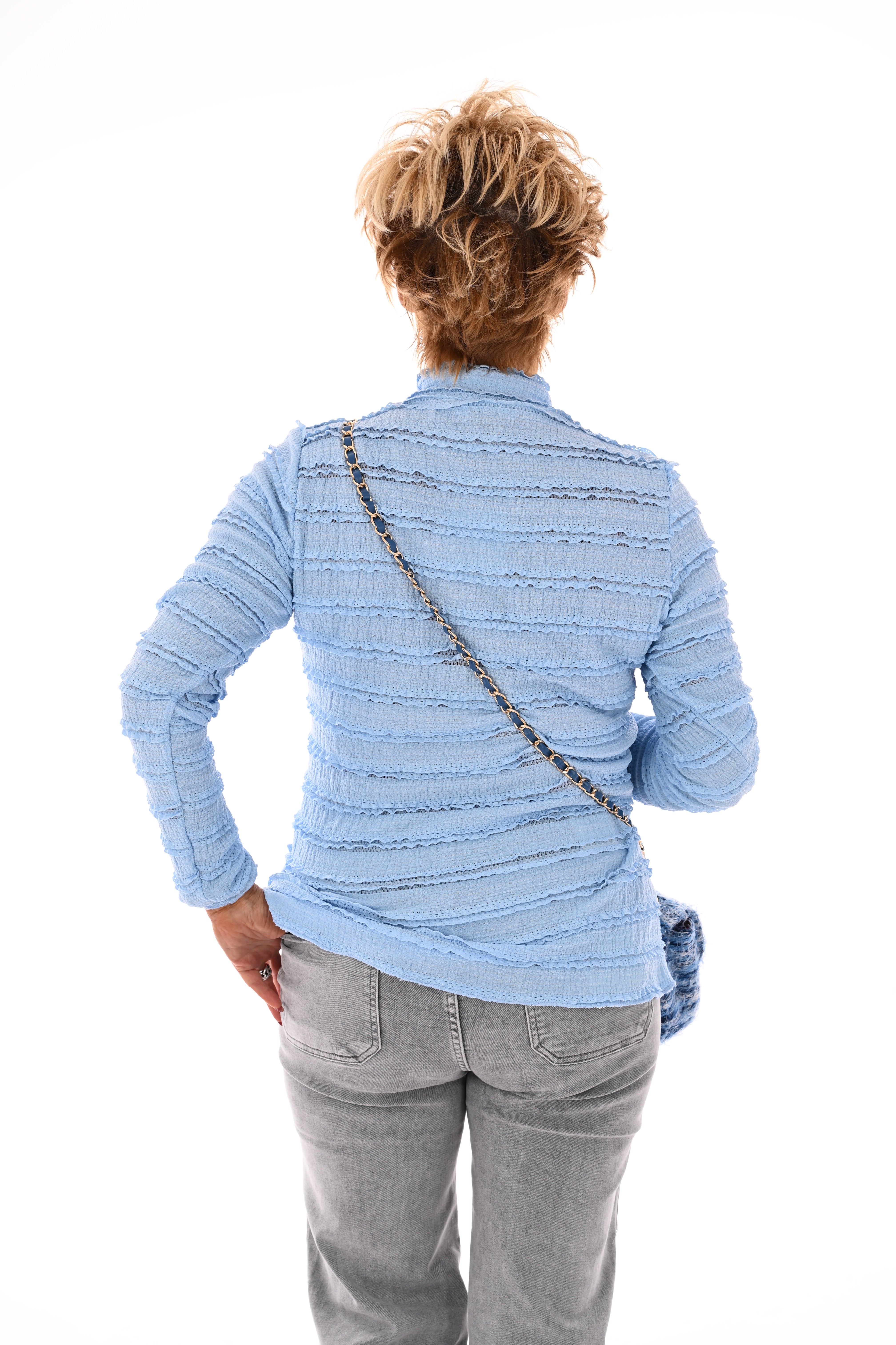 Top lange mouwen ruffels lichtblauw