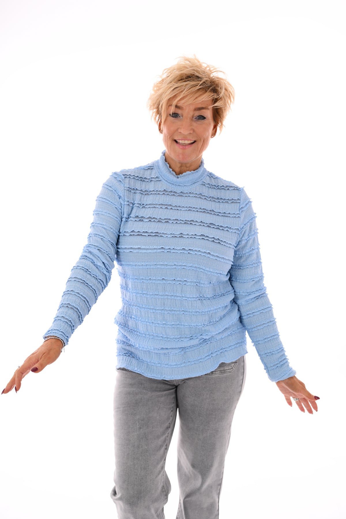 Top lange mouwen ruffels lichtblauw