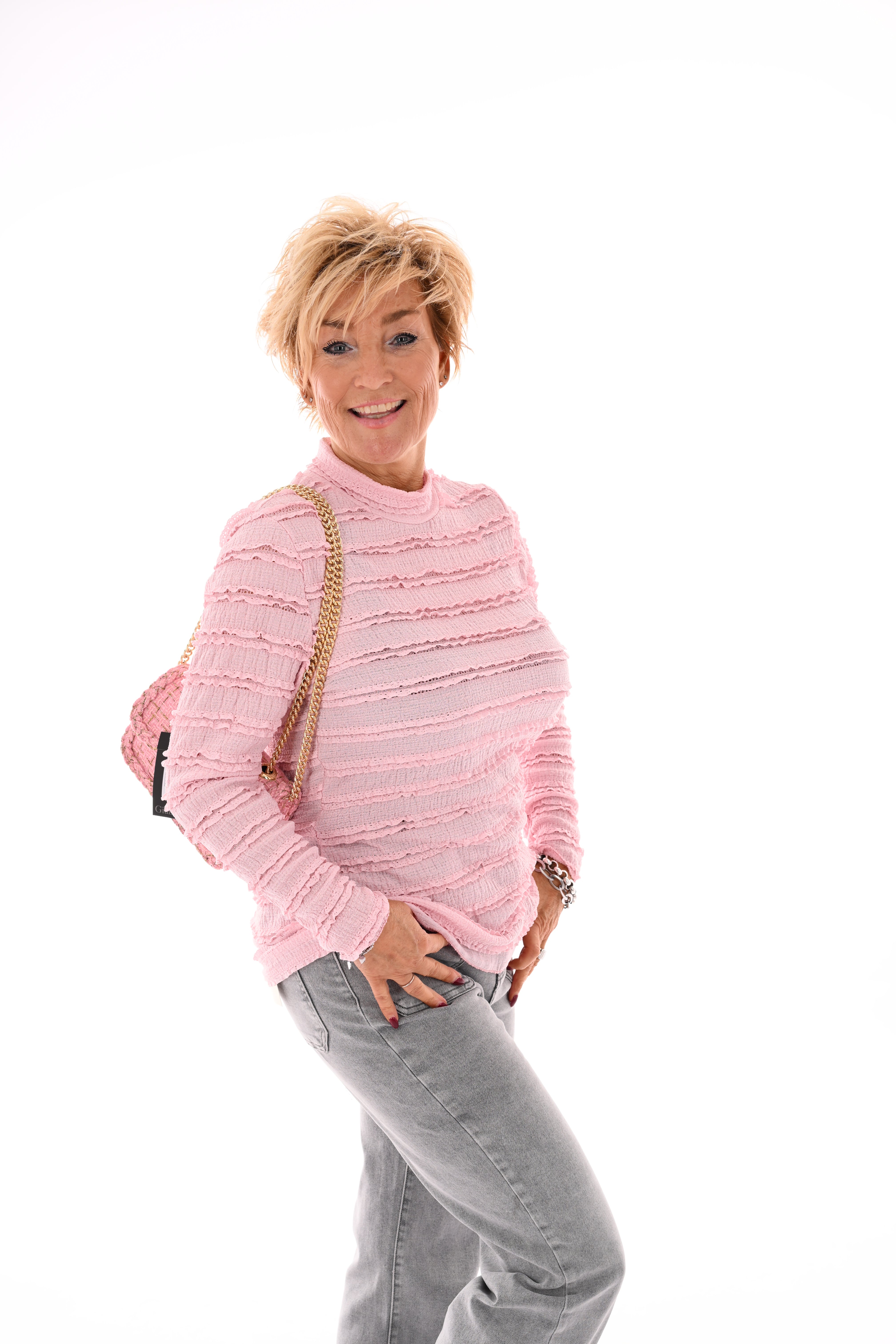 Top lange mouwen ruffels lichtroze