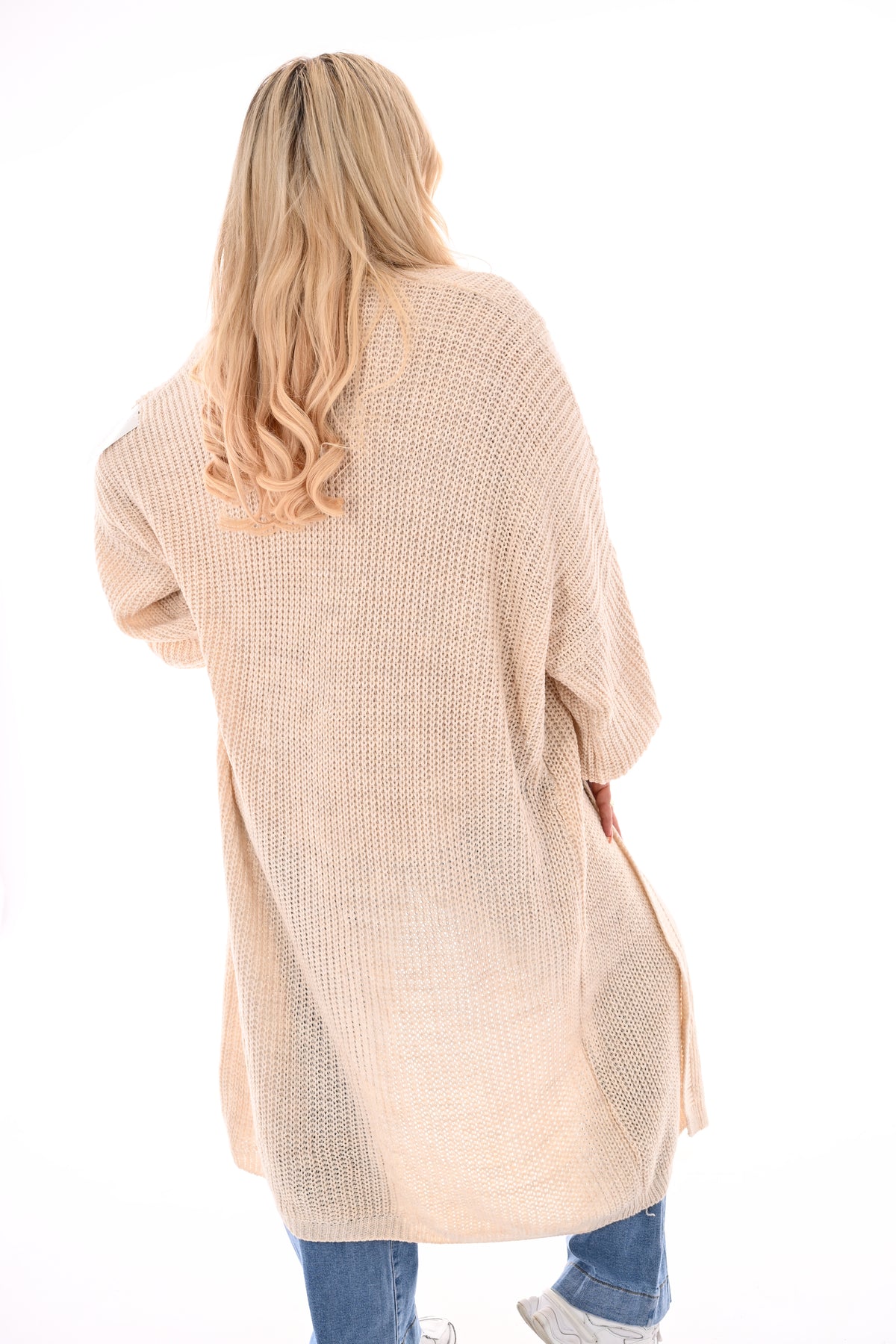 Lang gebreid vest met zakken beige