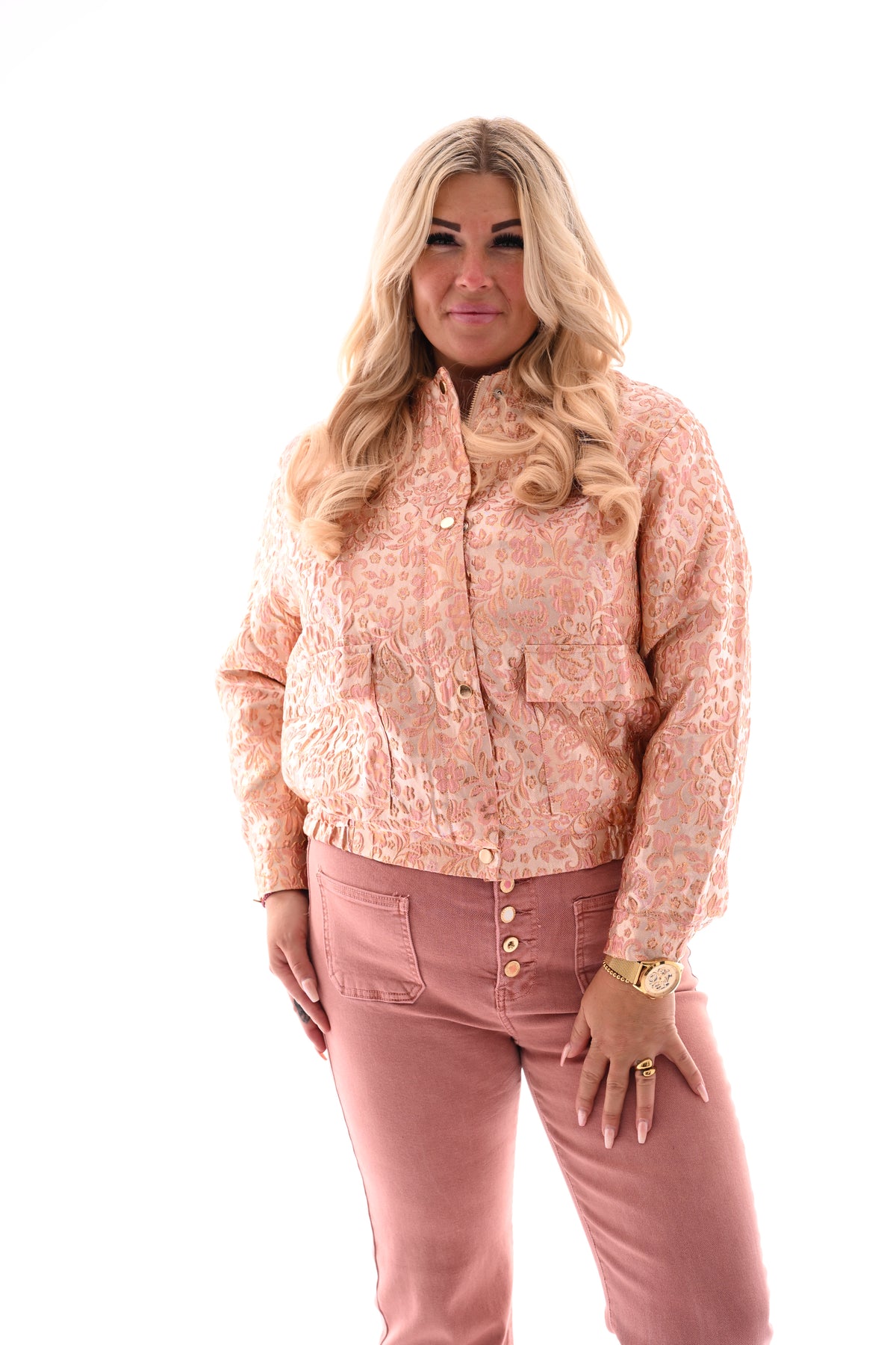 Bomber jasje bloemen en paisley lichtroze