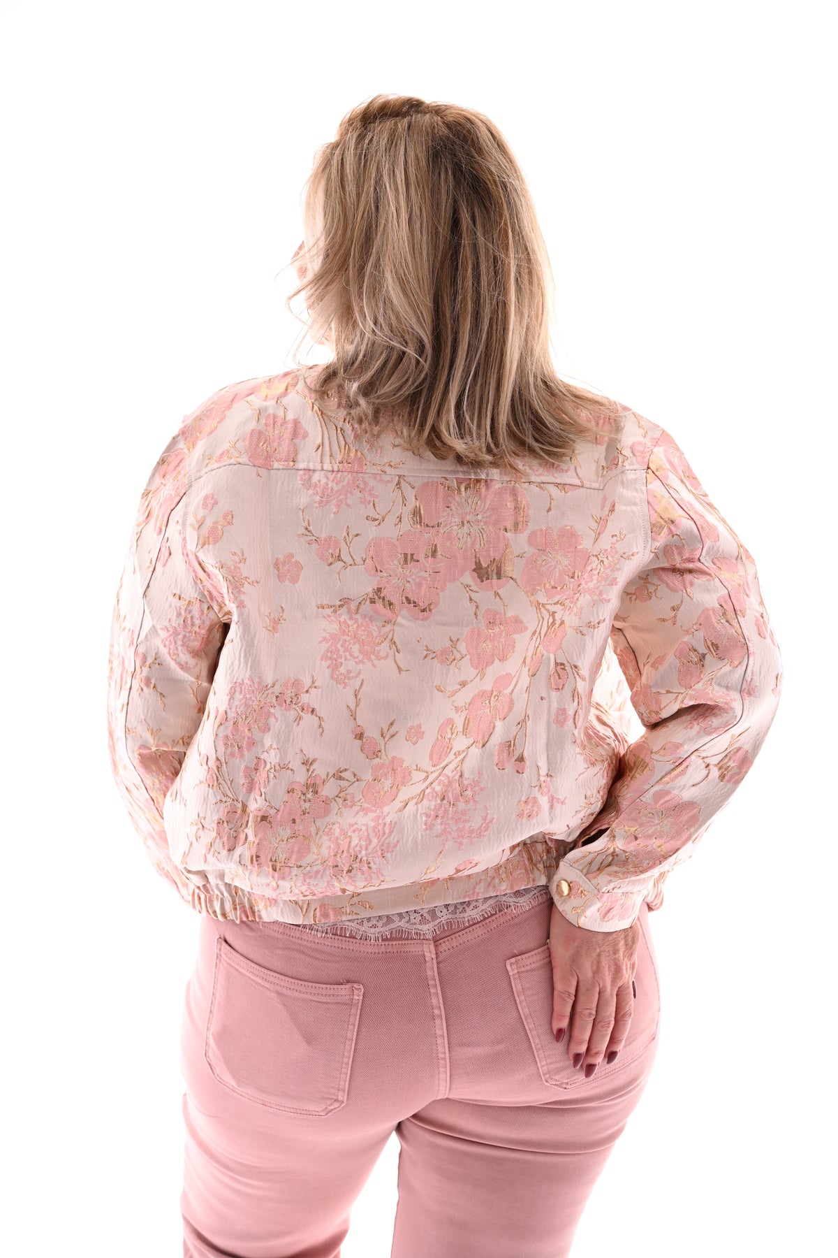 Bomber jasje bloemen lichtroze