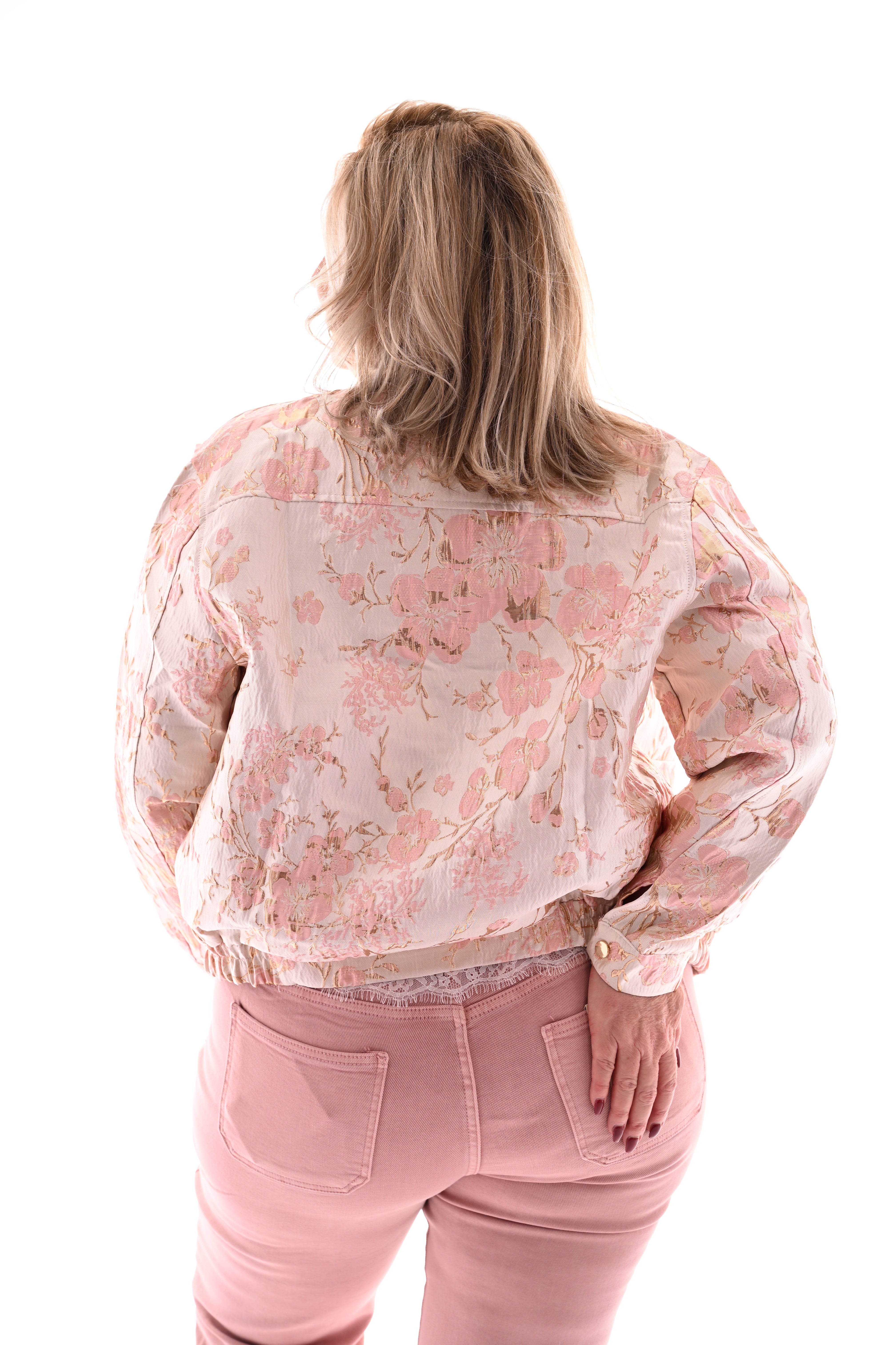 Bomber jasje bloemen lichtroze