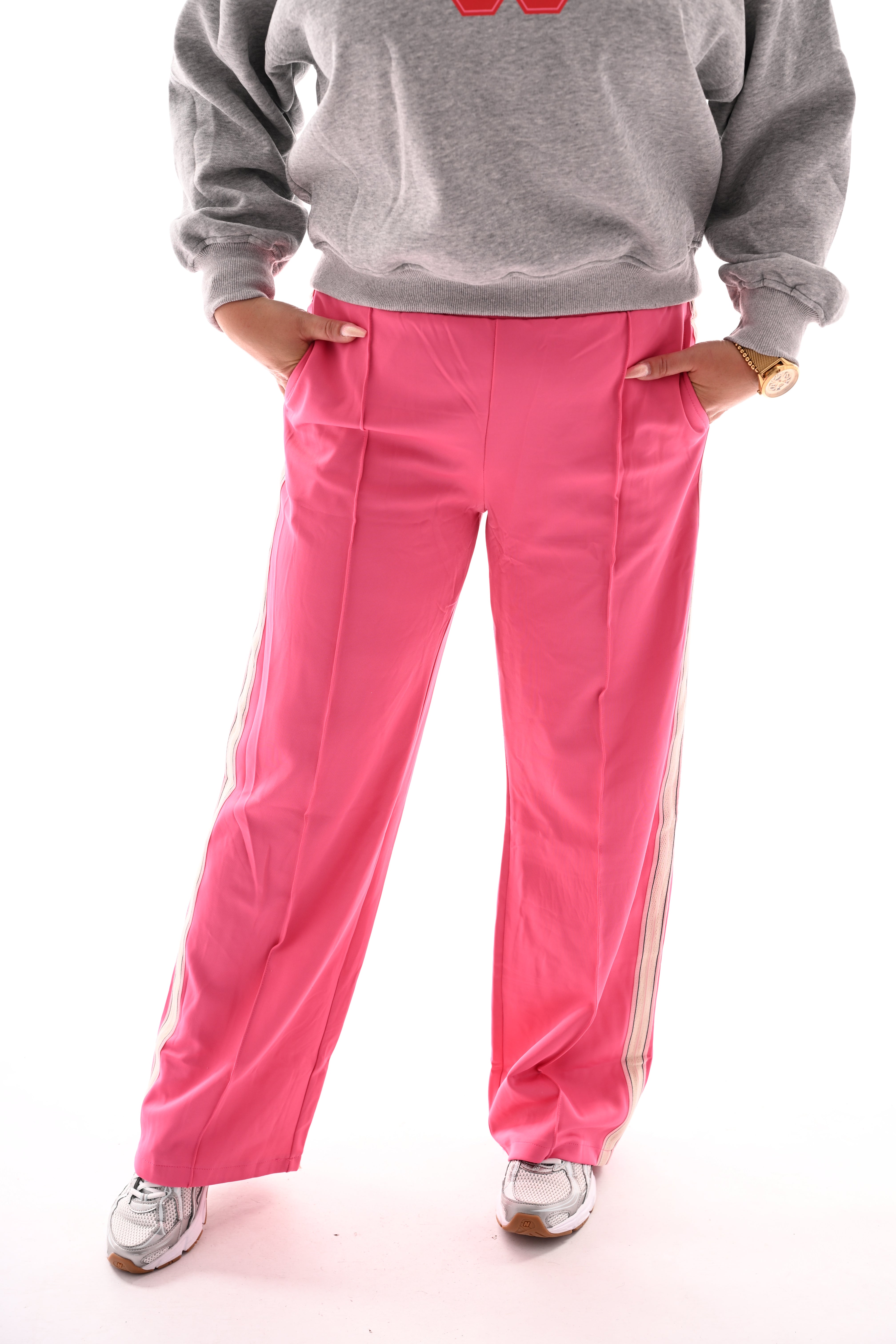 Wijde broek met bies roze