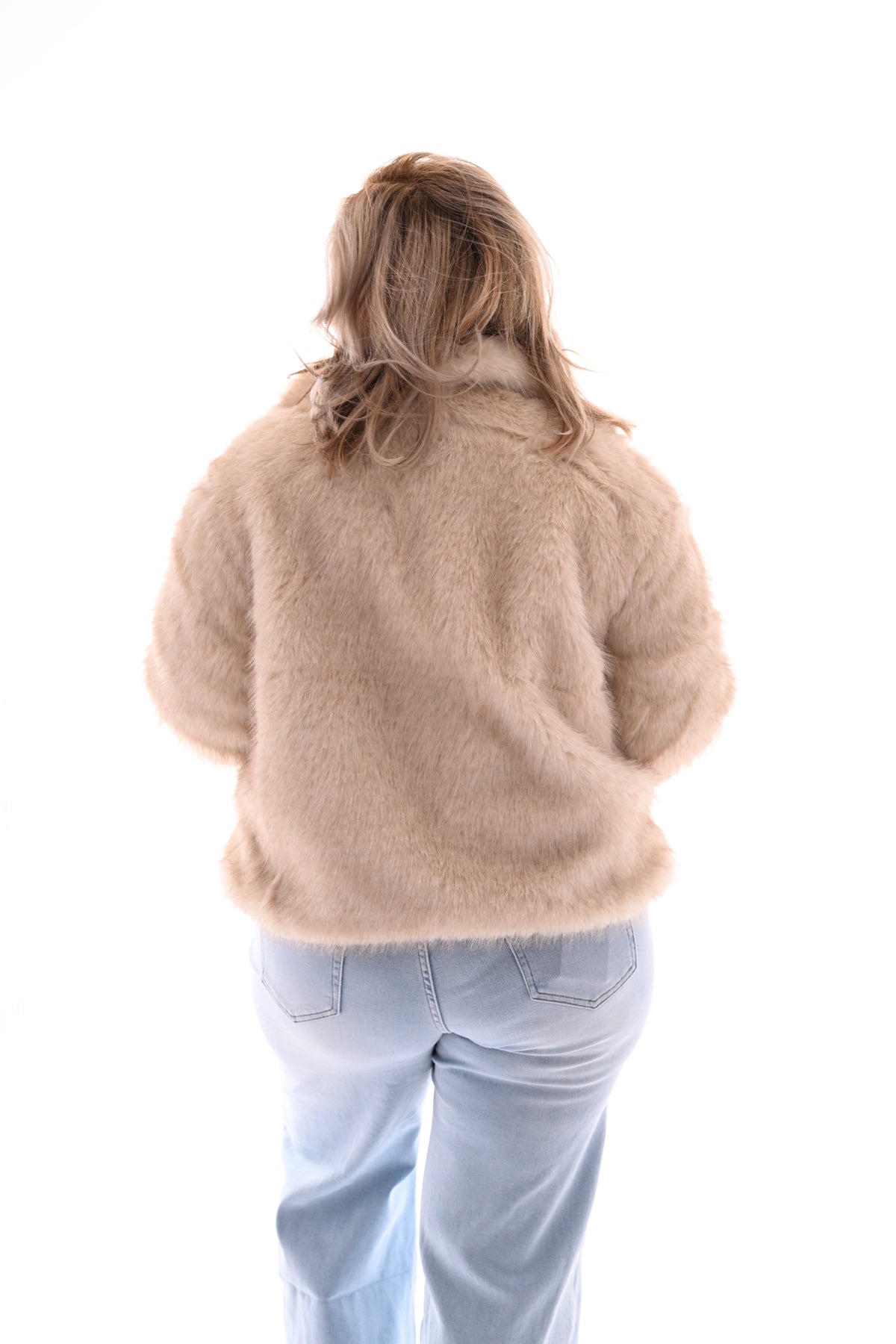 Korte faux fur jas creme