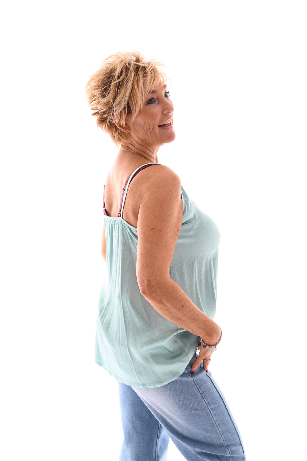 Silky hemdje met knoopjes en v-hals mintgroen