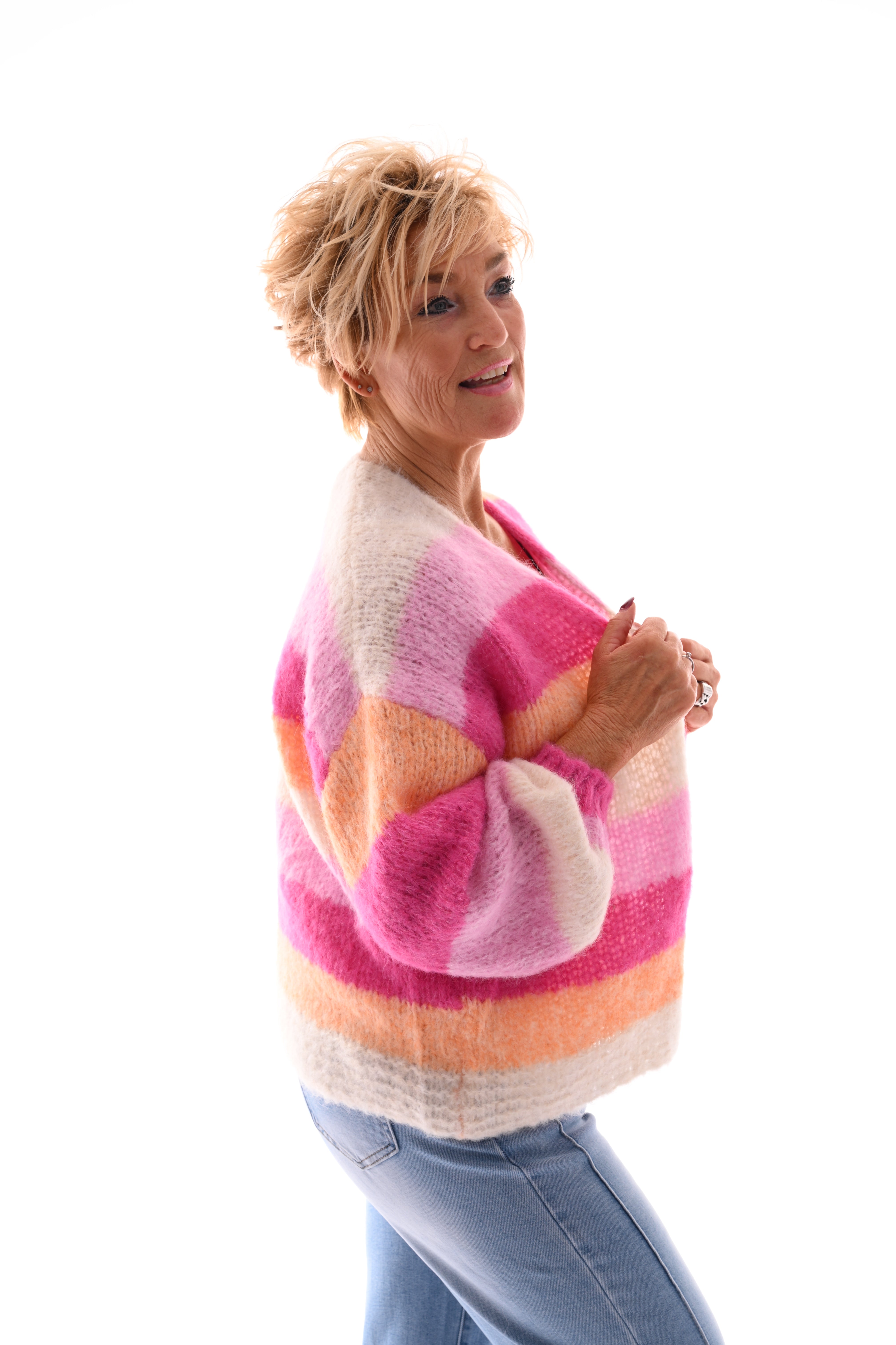 Vest brede strepen roze/oranje