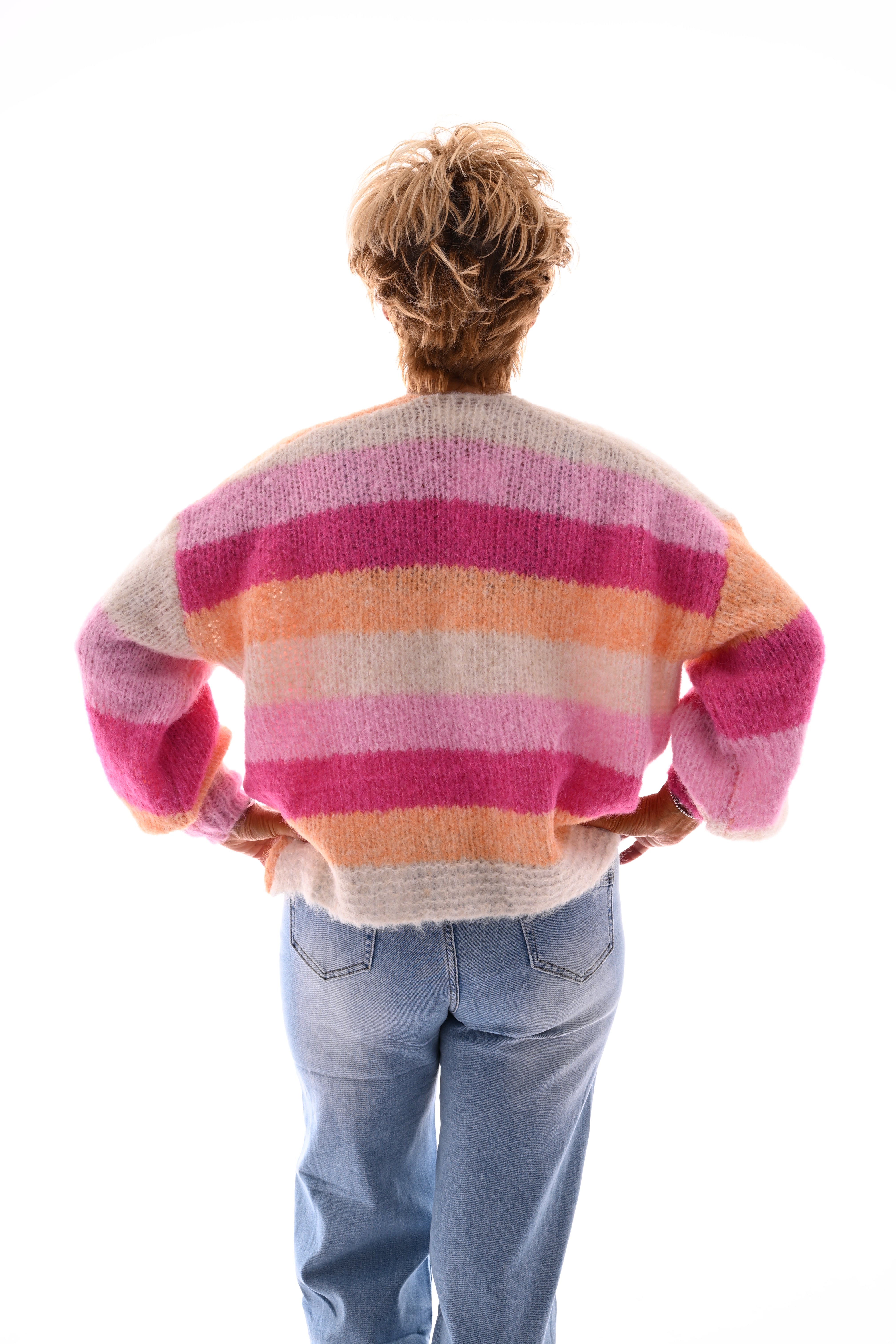 Vest brede strepen roze/oranje