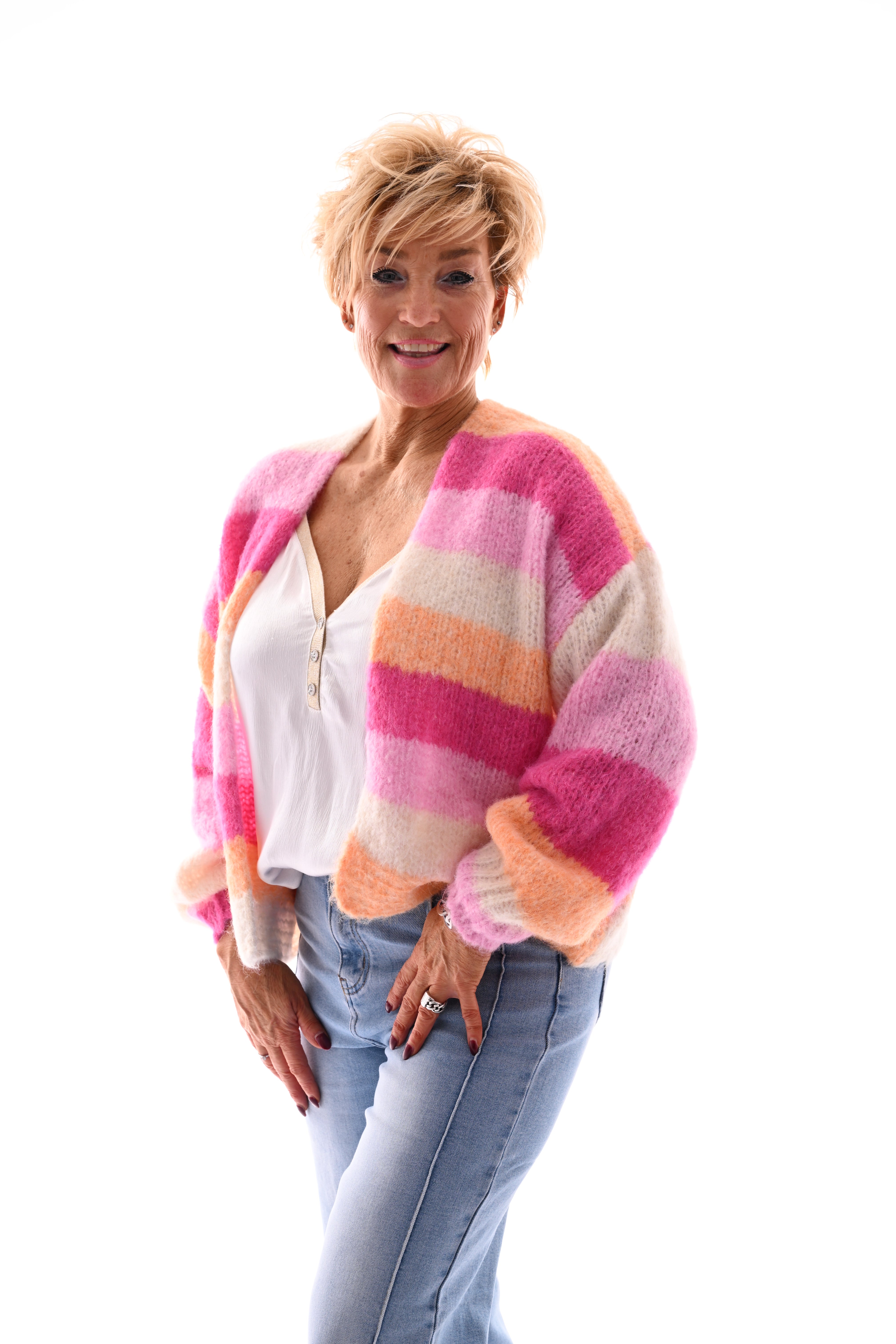 Vest brede strepen roze/oranje