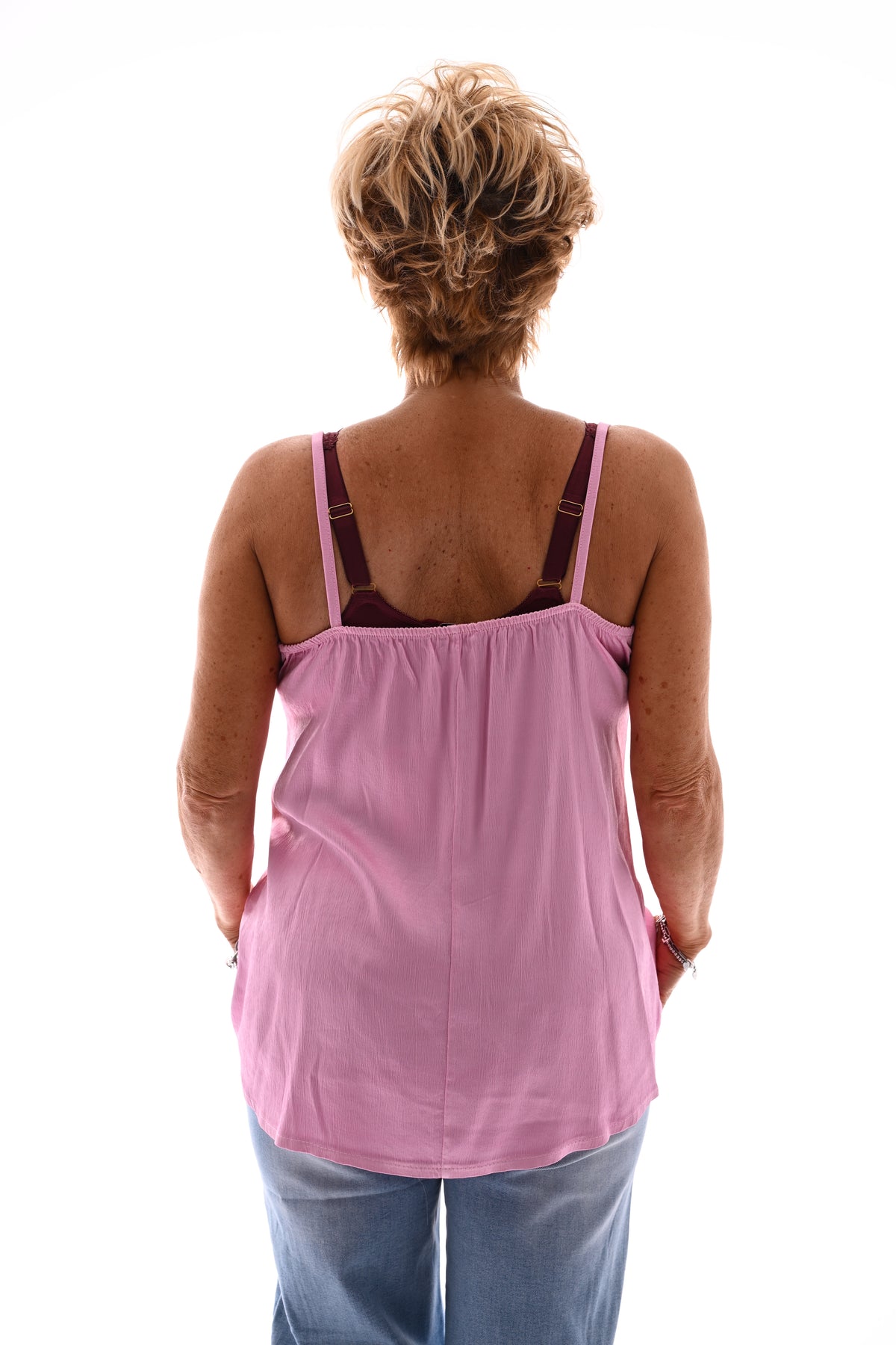 Silky hemdje met knoopjes en v-hals roze