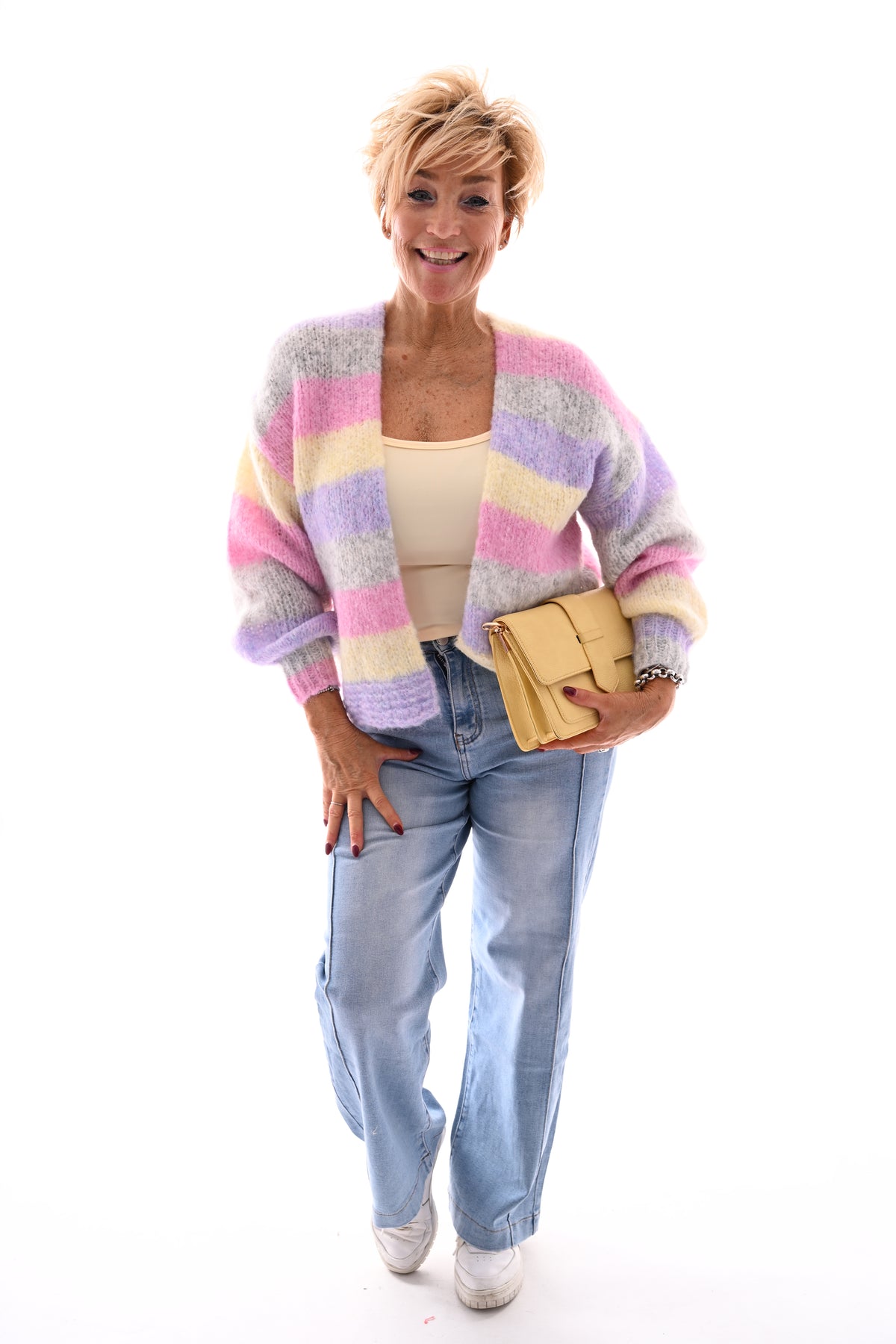 Vest brede strepen grijs/lila