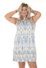 Halter jurk met print patroon roomwit/jeansblauw