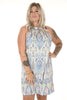 Halter jurk met print patroon roomwit/jeansblauw