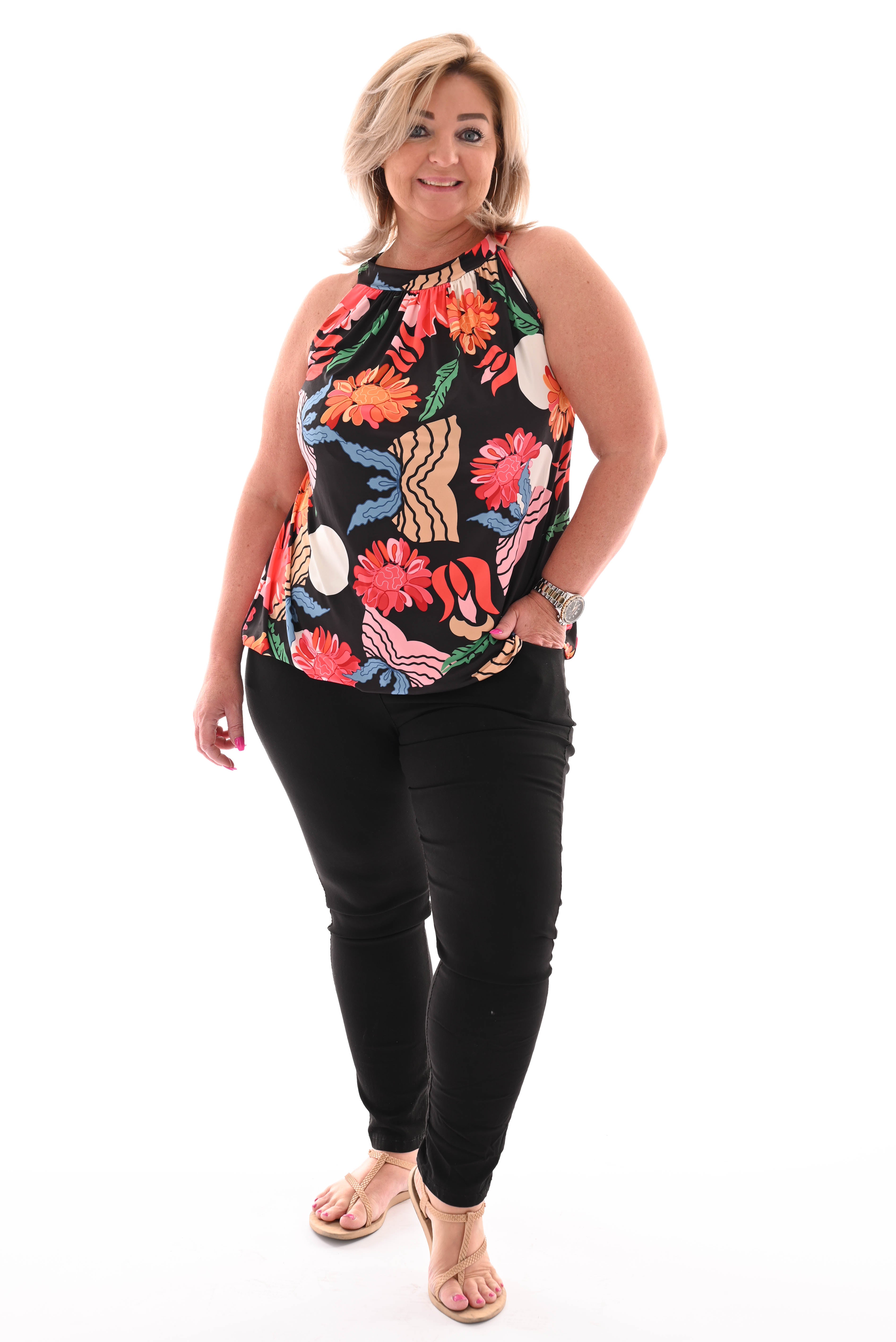 Halter top print bloemen zwart