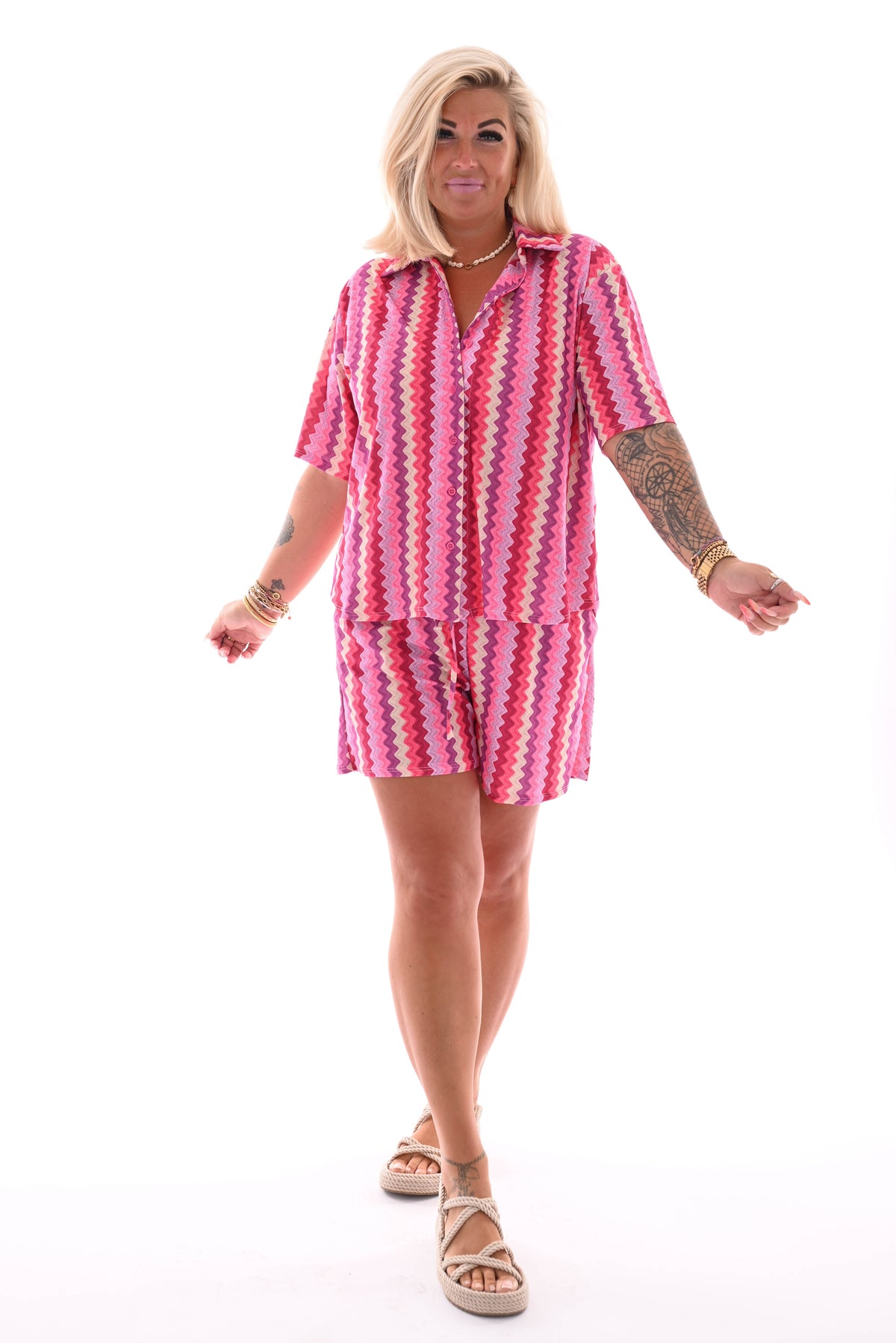Twinset short zigzag patroon fuchsia