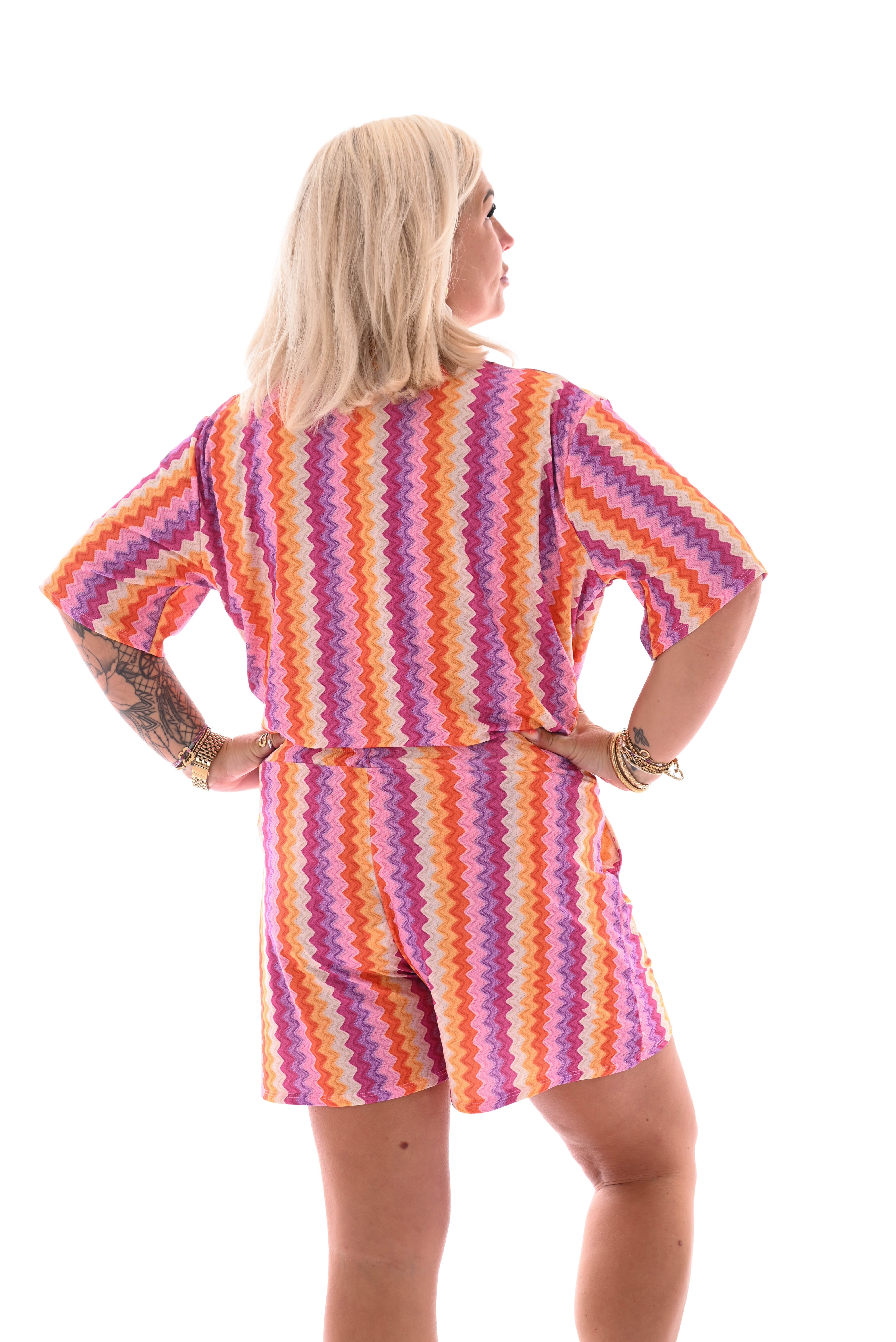 Twinset short zigzag patroon roze/geel