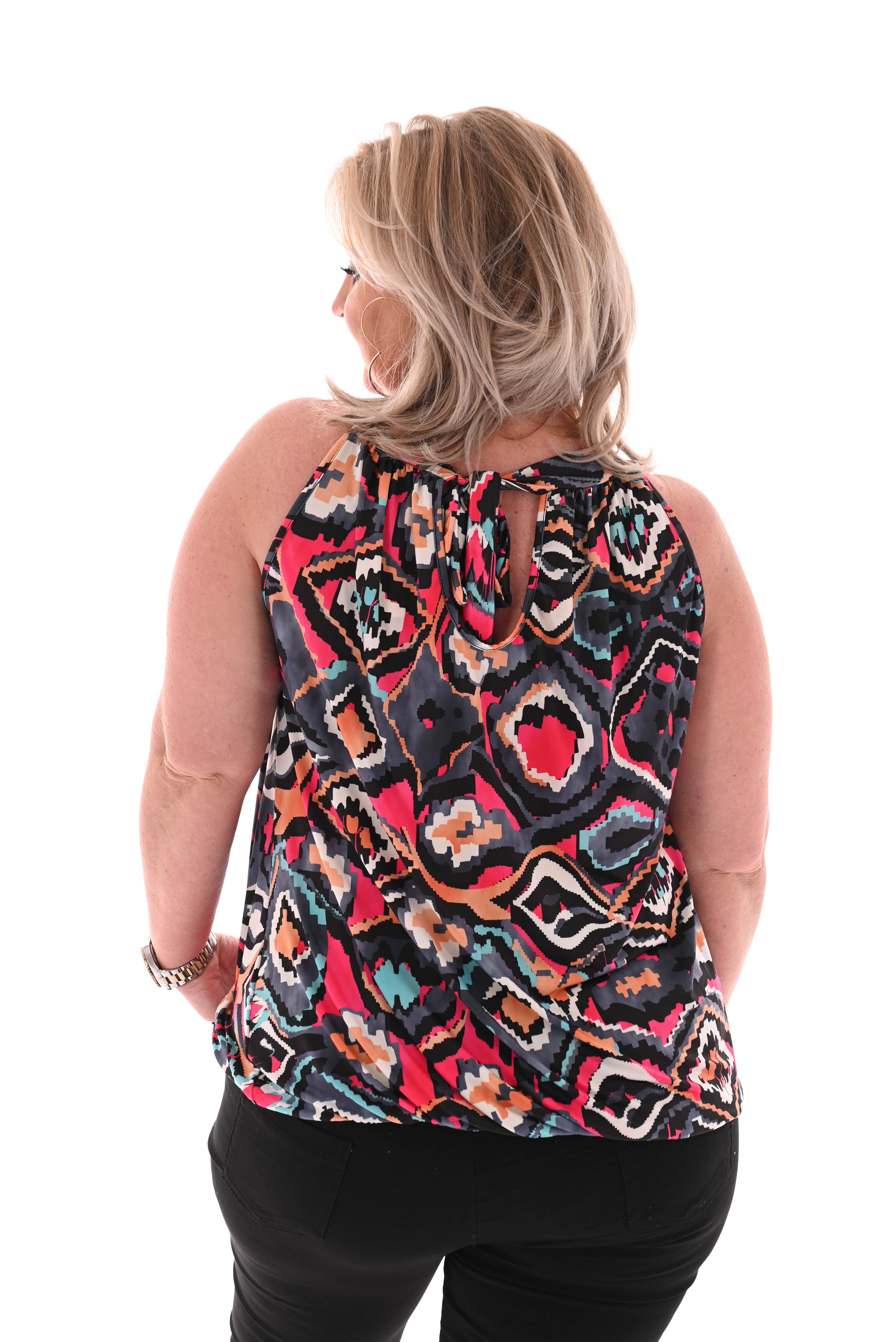 Halter top print wave patroon zwart/roze