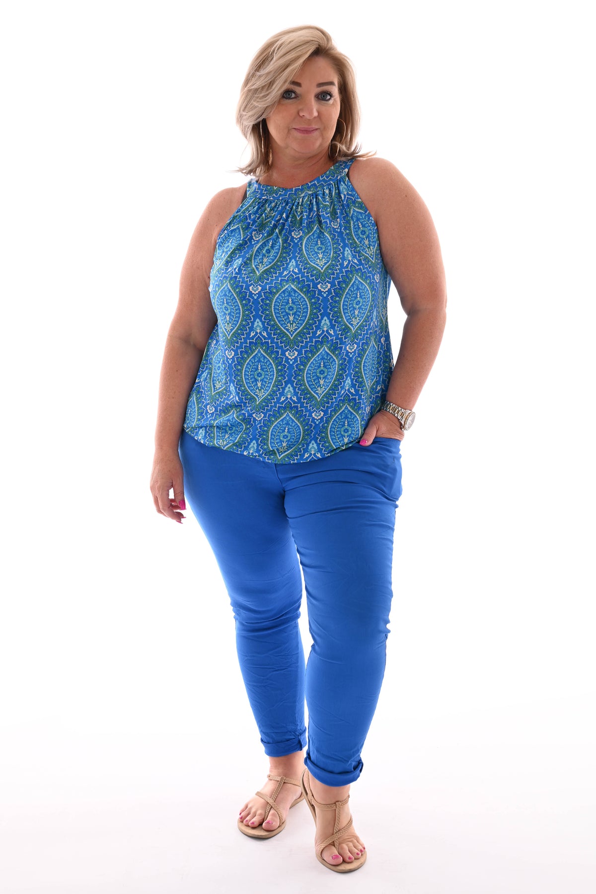 Halter top print paisley kobaltblauw