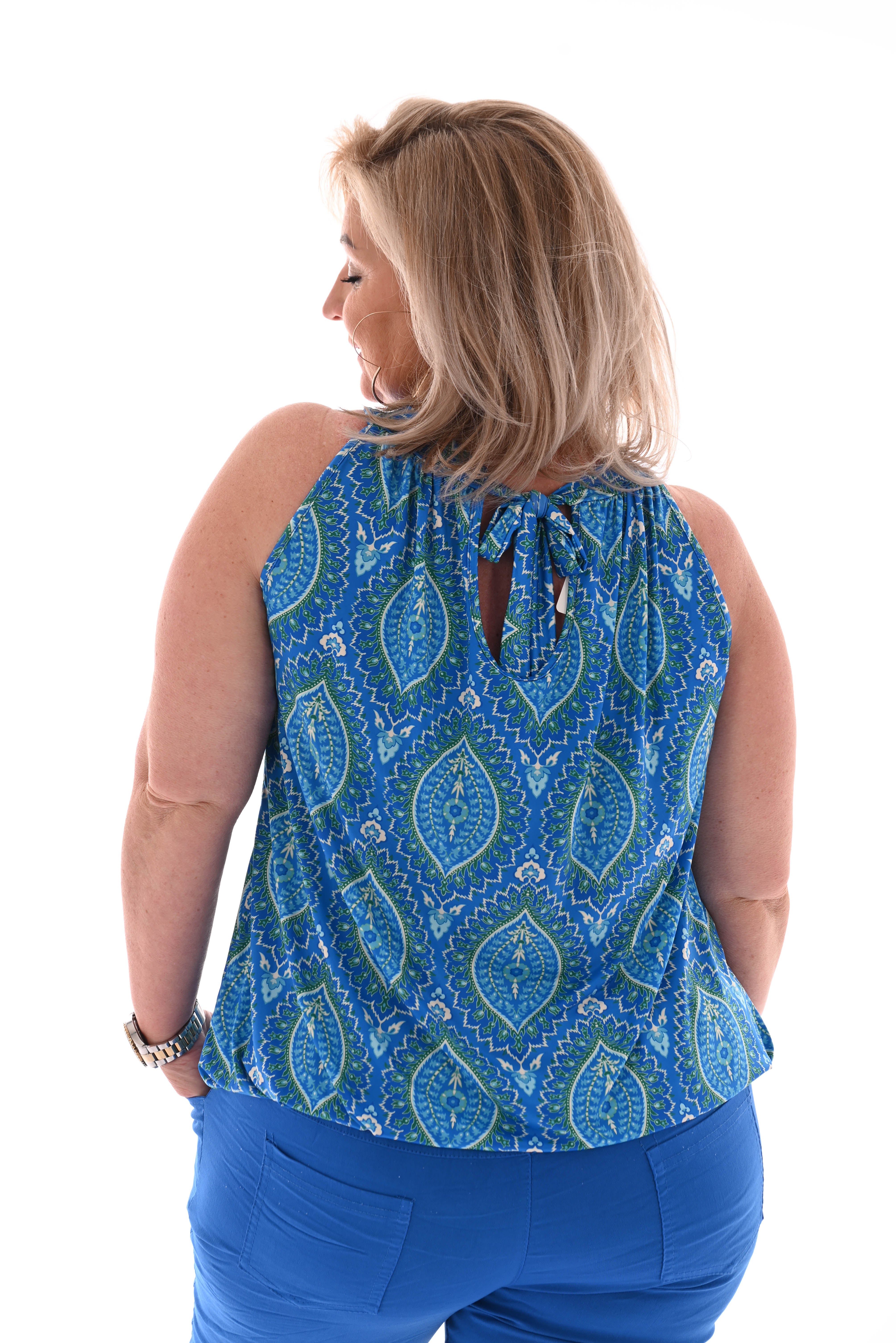 Halter top print paisley kobaltblauw