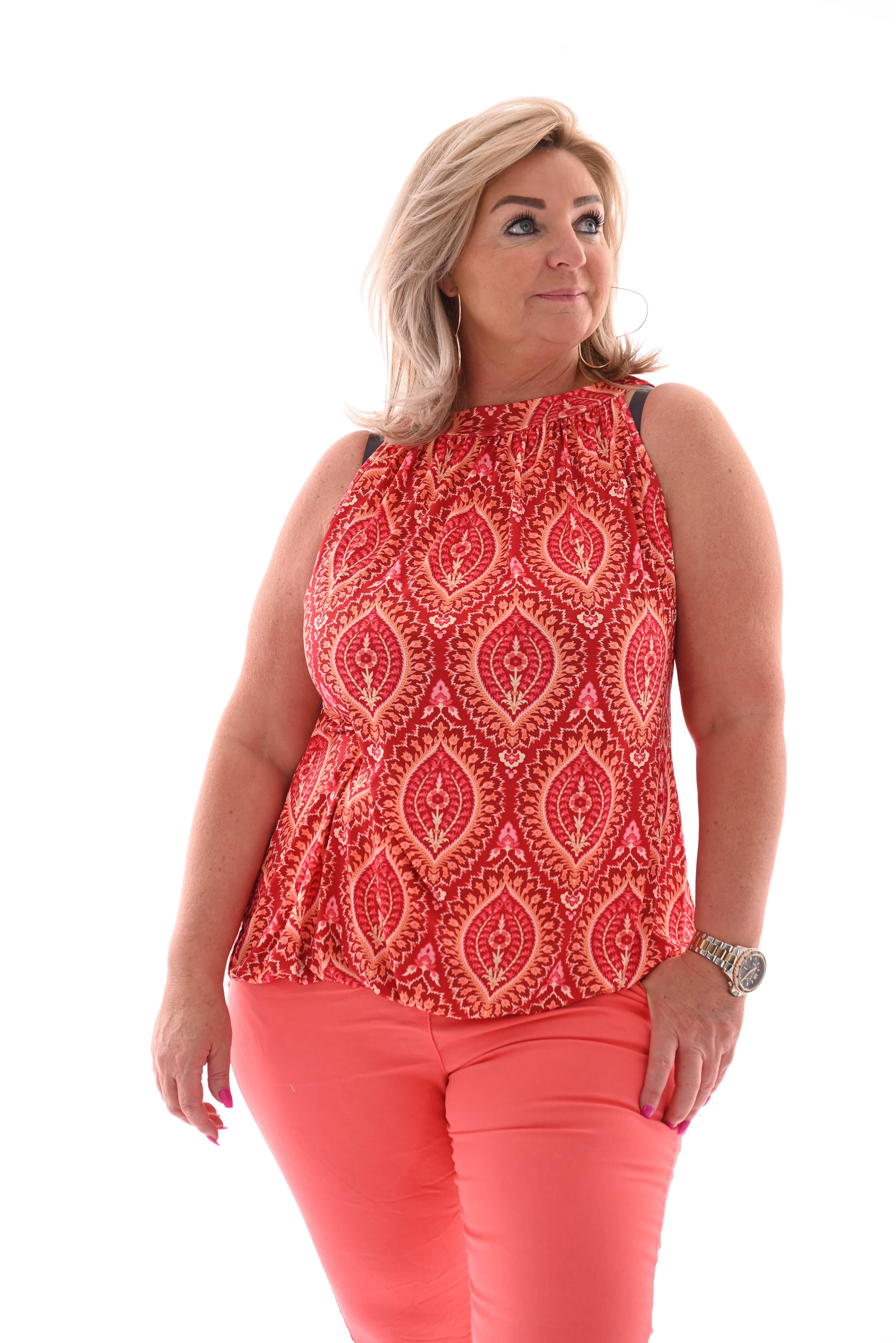 Halter top print paisley rood/oranje