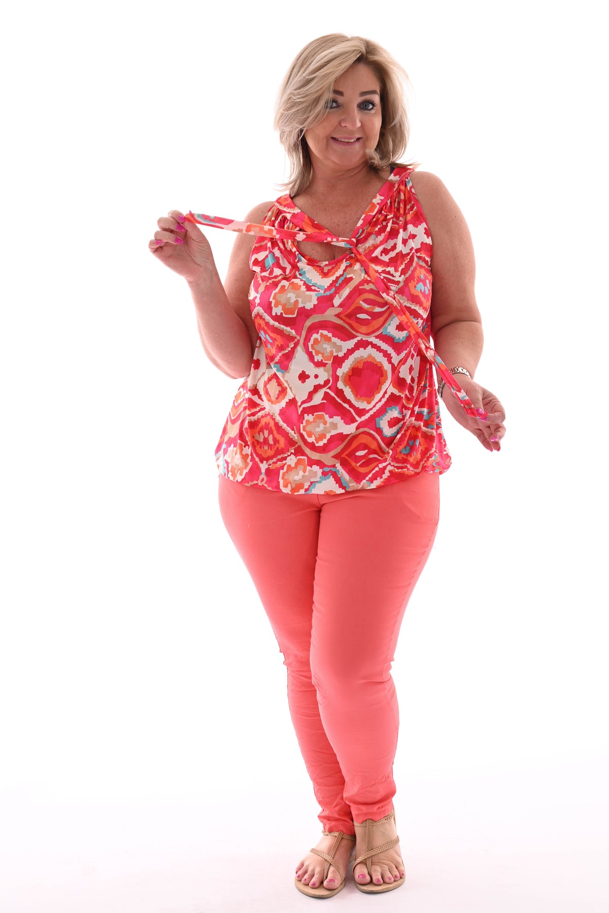 Halter top print wave patroon roze/rood
