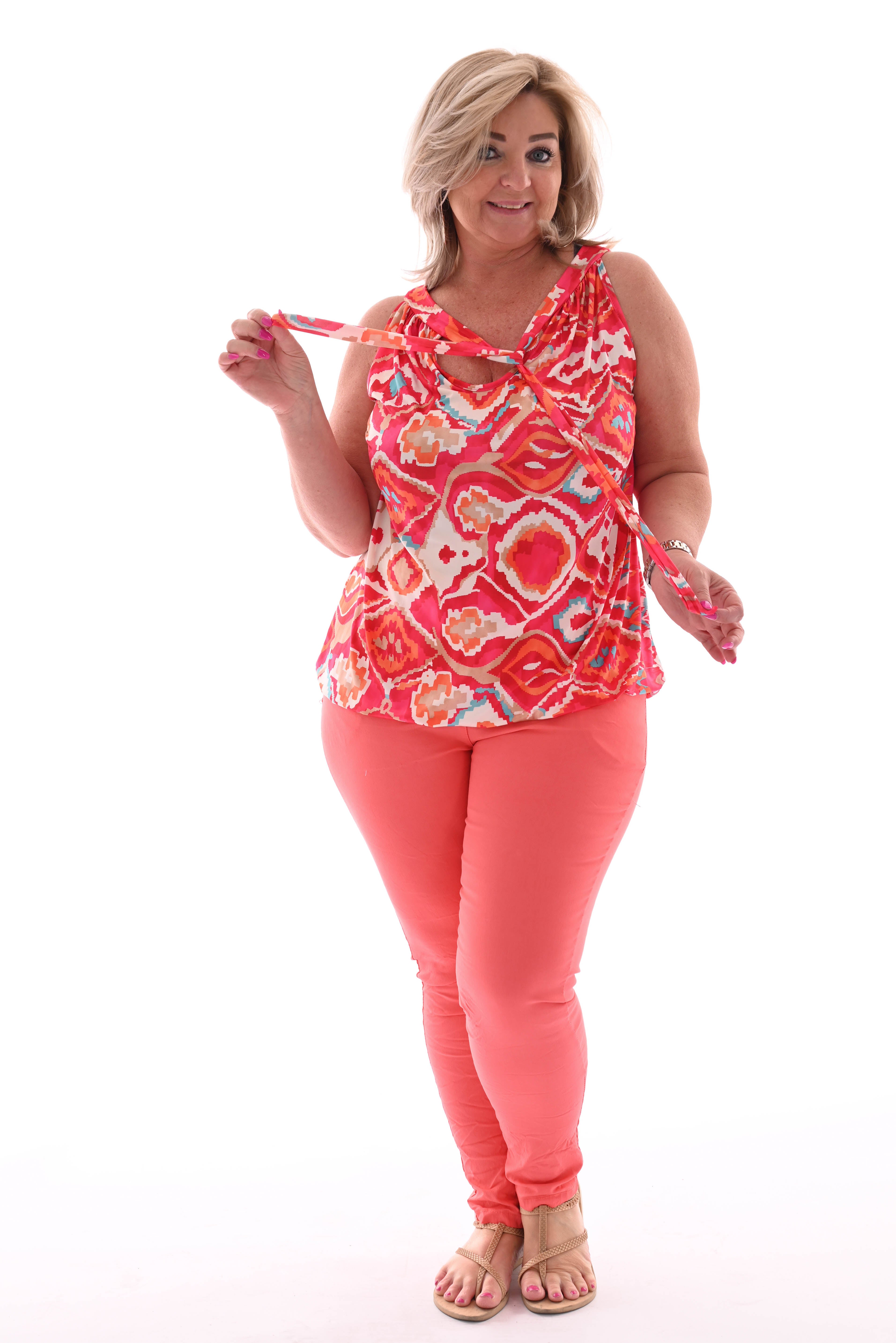 Halter top print wave patroon roze/rood