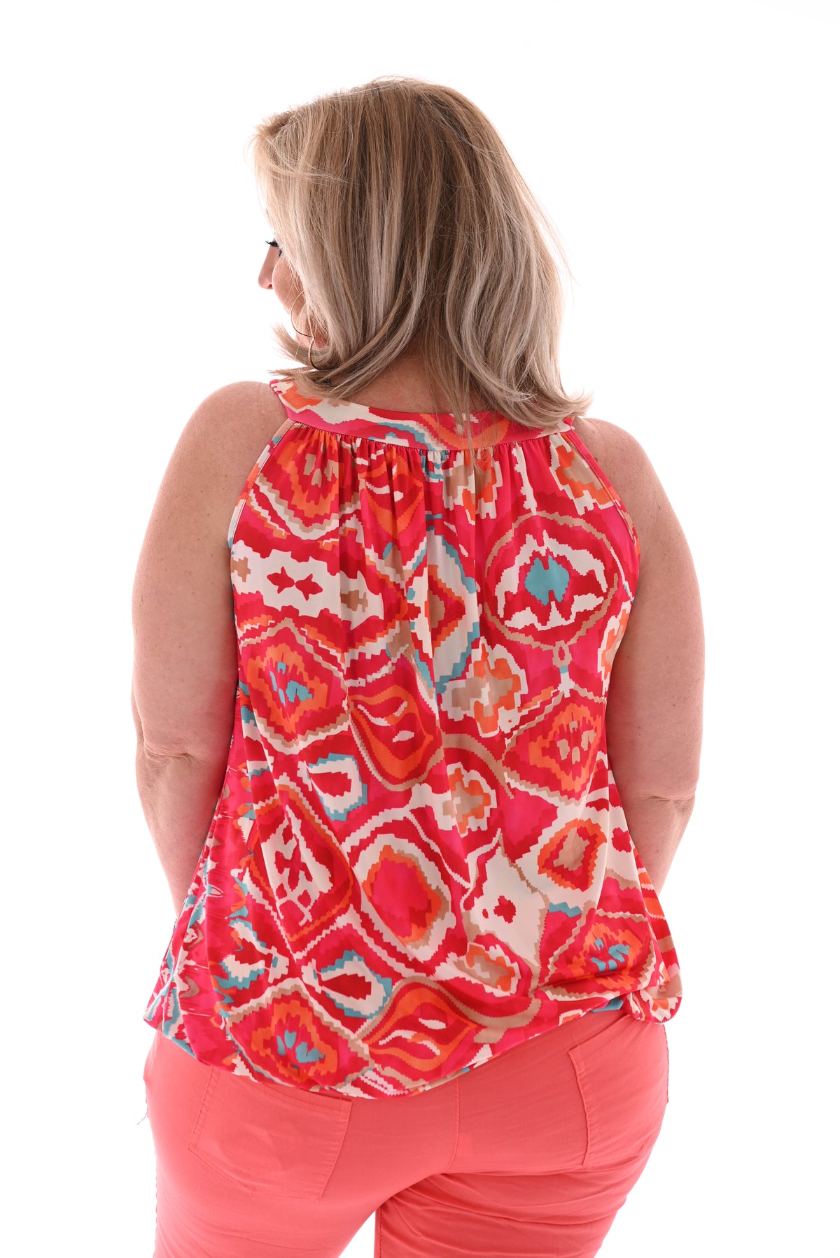 Halter top print wave patroon roze/rood