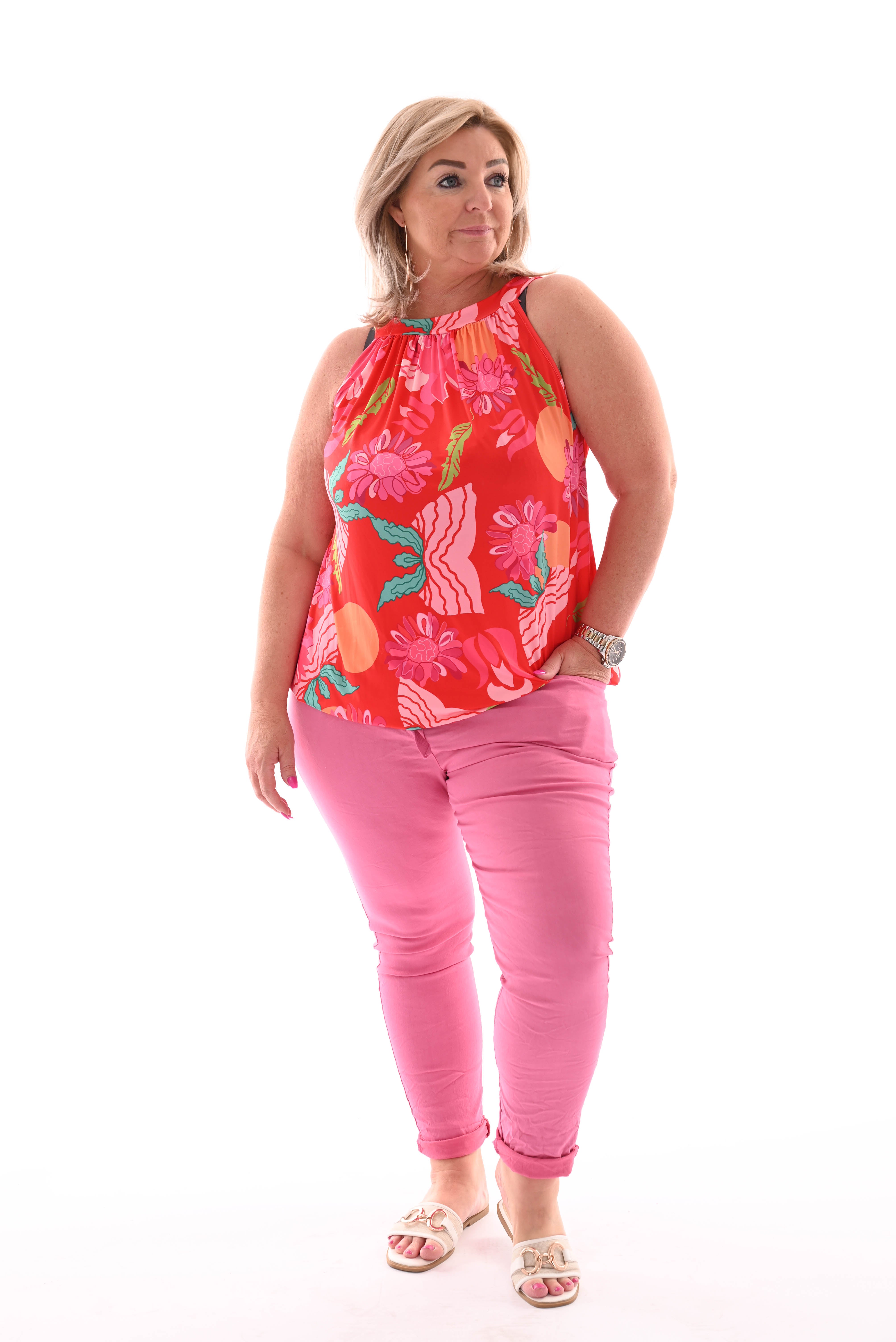 Halter top print bloemen rood