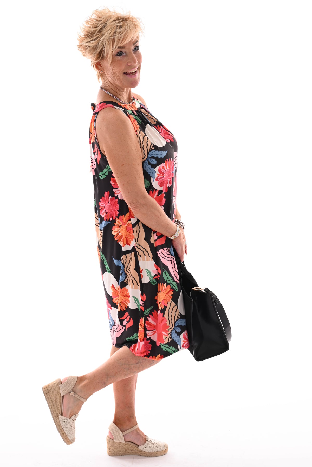 Halter jurk print bloemen zwart
