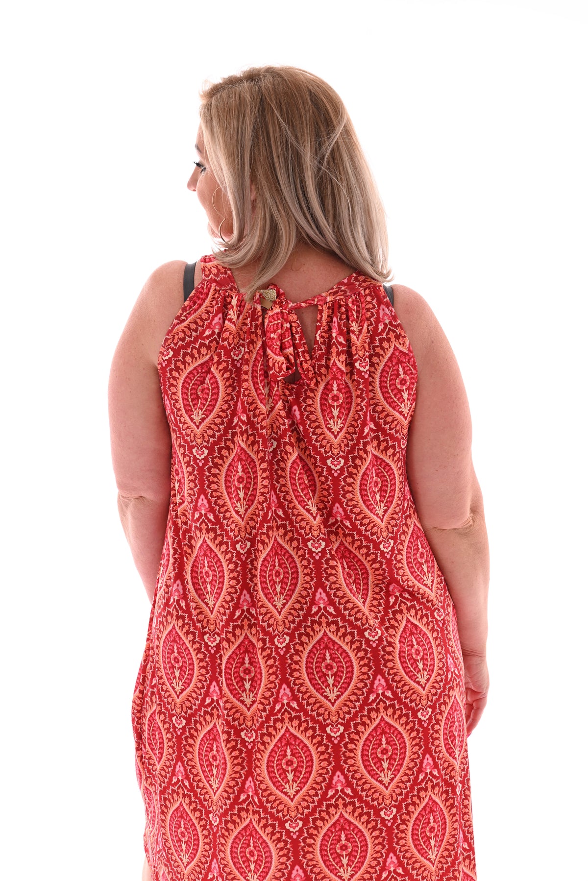 Halter jurk print paisley rood/oranje