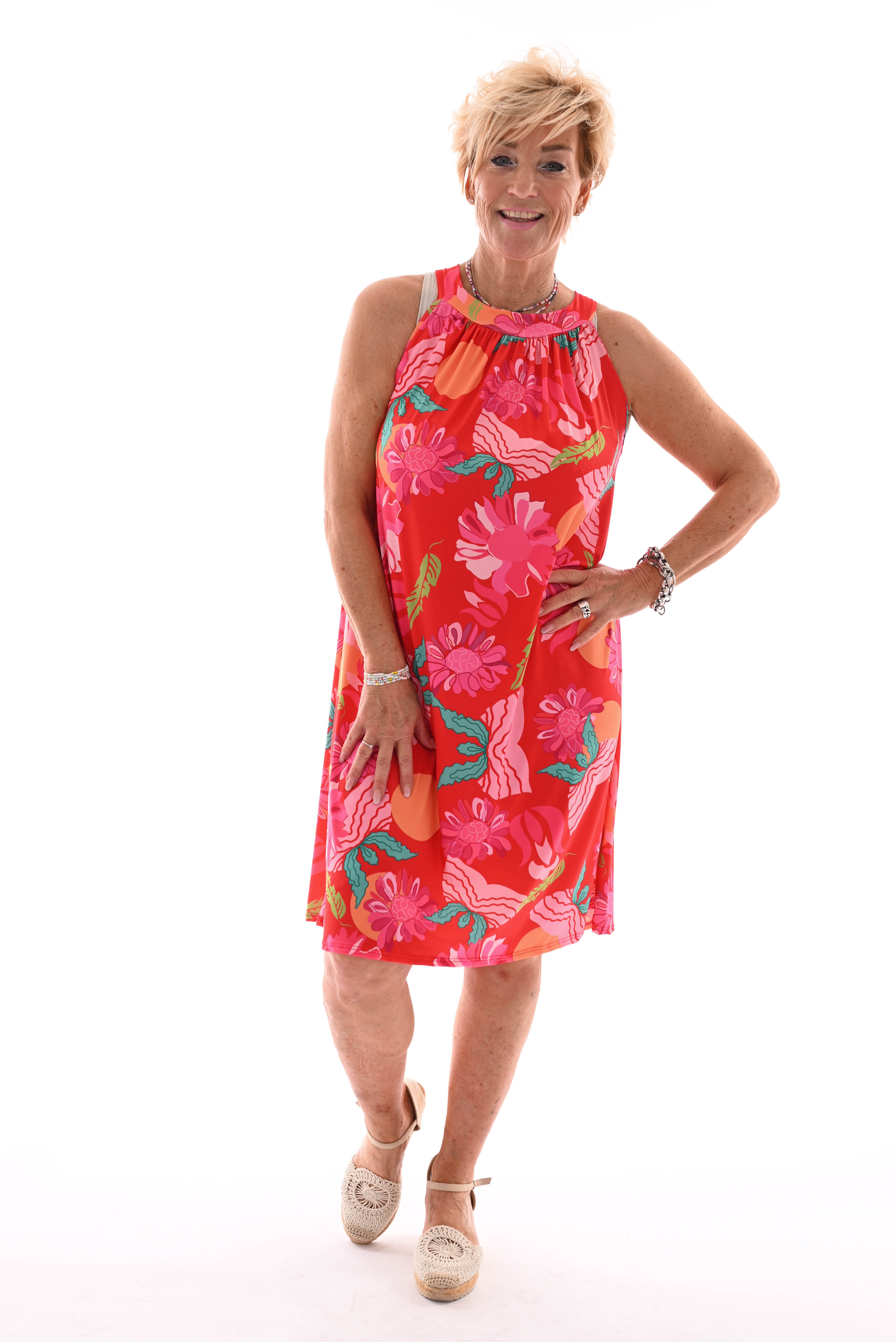 Halter jurk print bloemen rood
