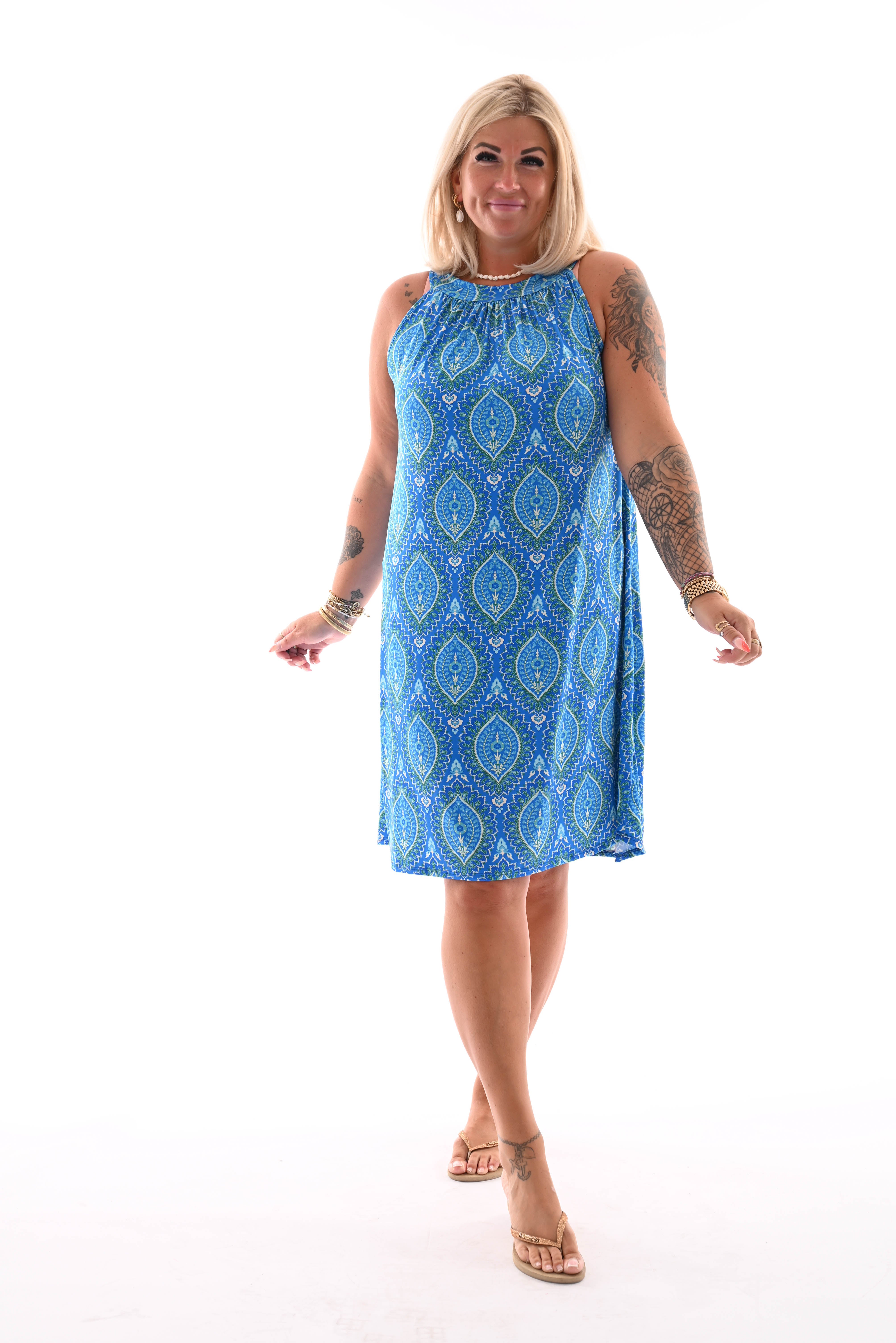 Halter jurk print paisley kobaltblauw