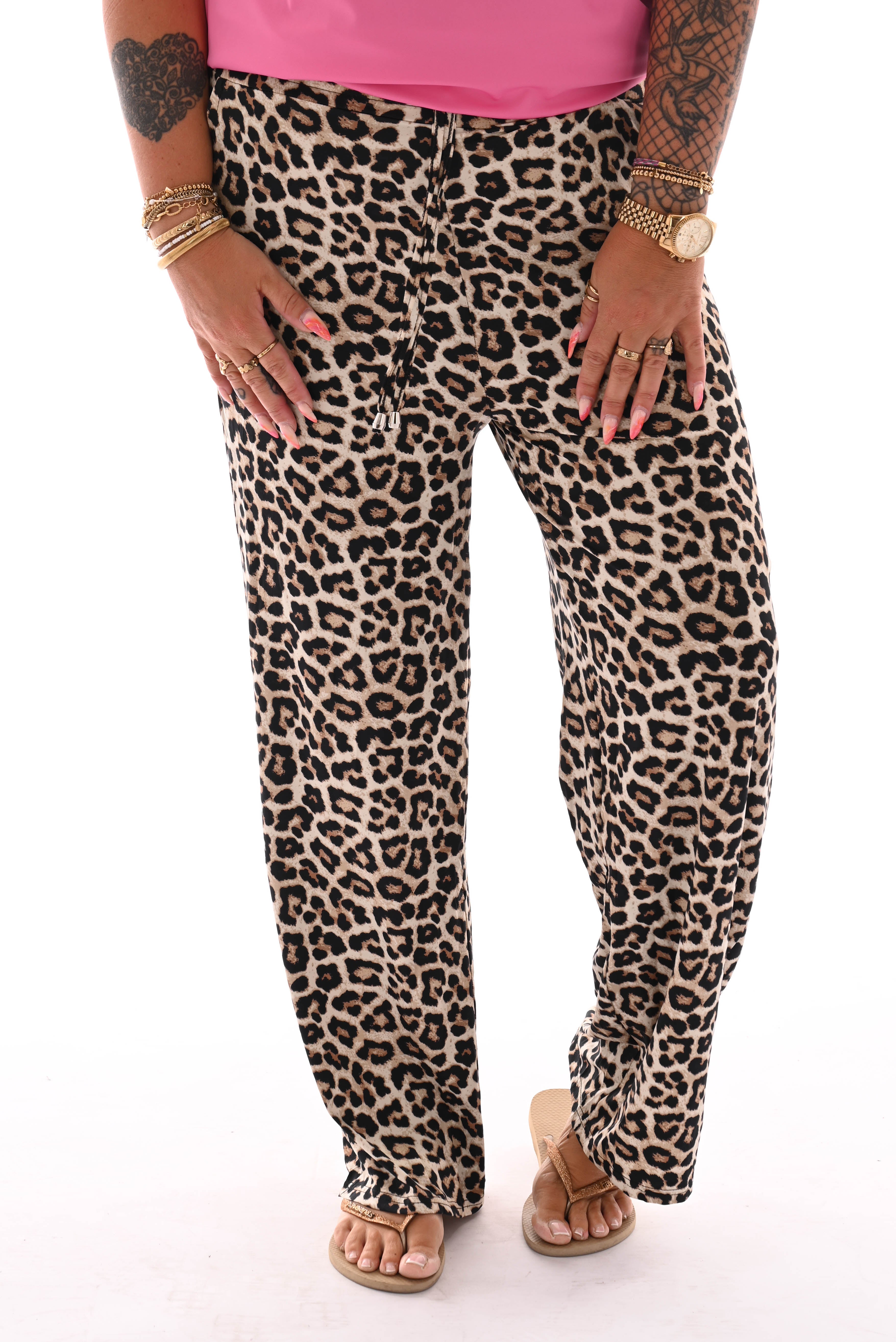 Broek print panter beige