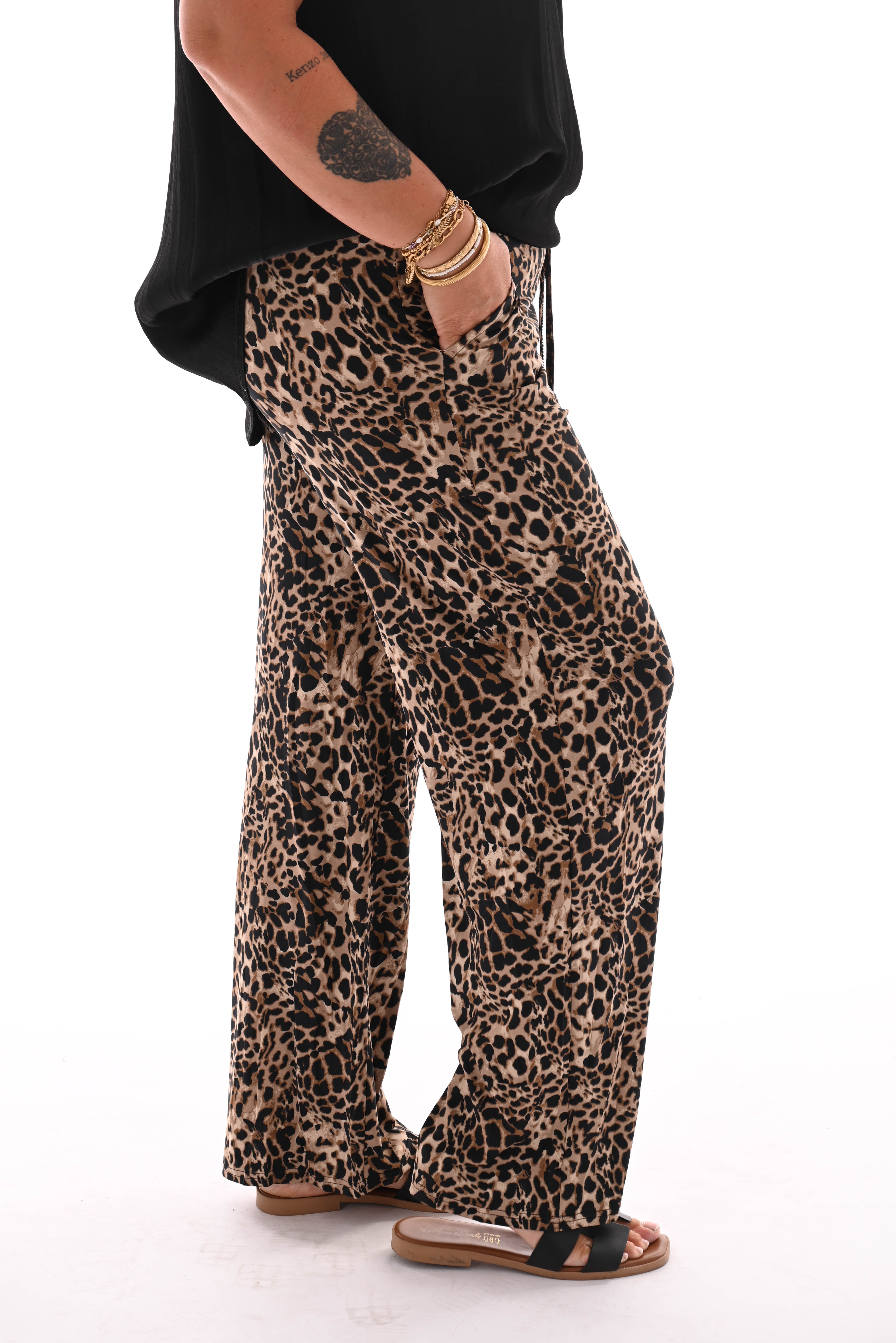 Broek print panter camel
