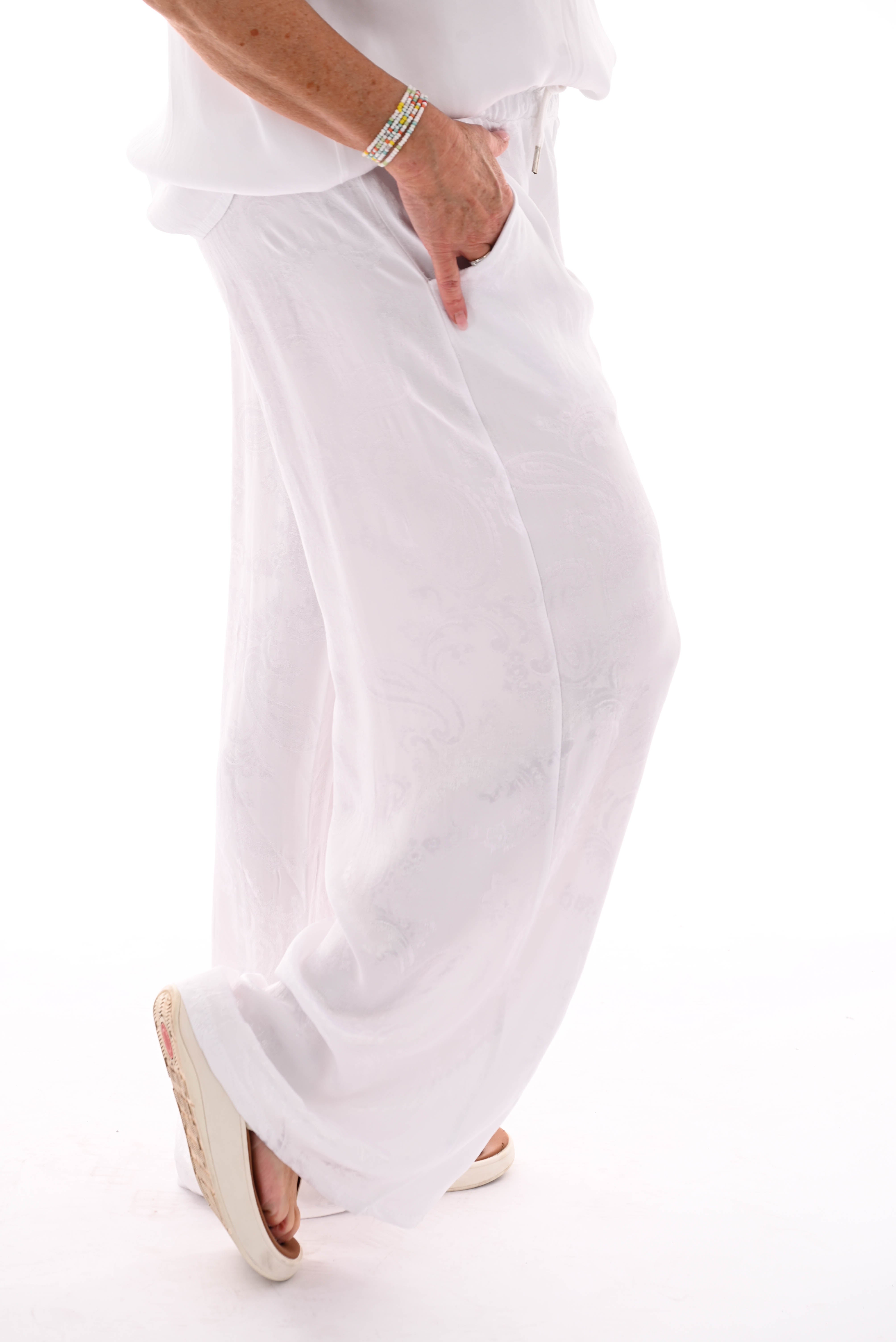 Silky wijde broek paisley wit
