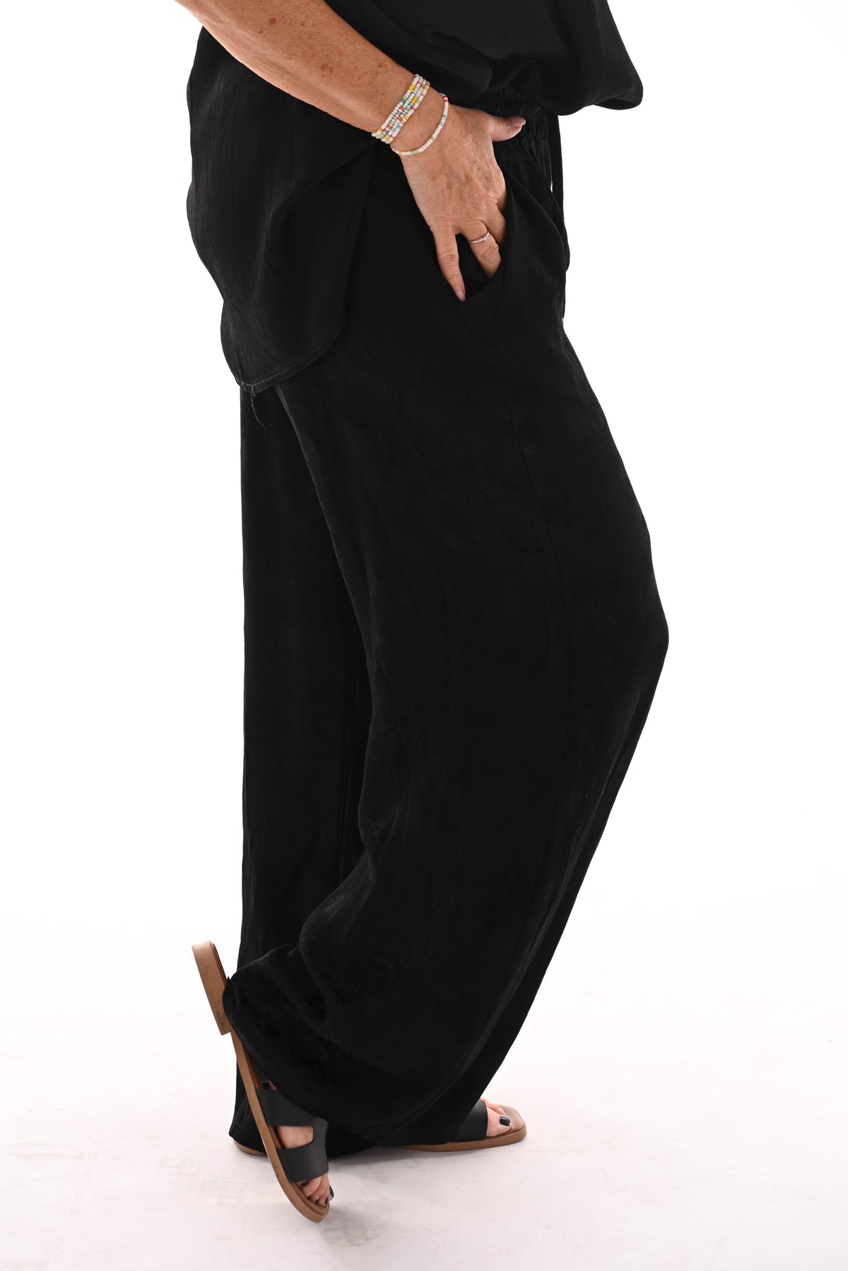 Silky wijde broek paisley zwart
