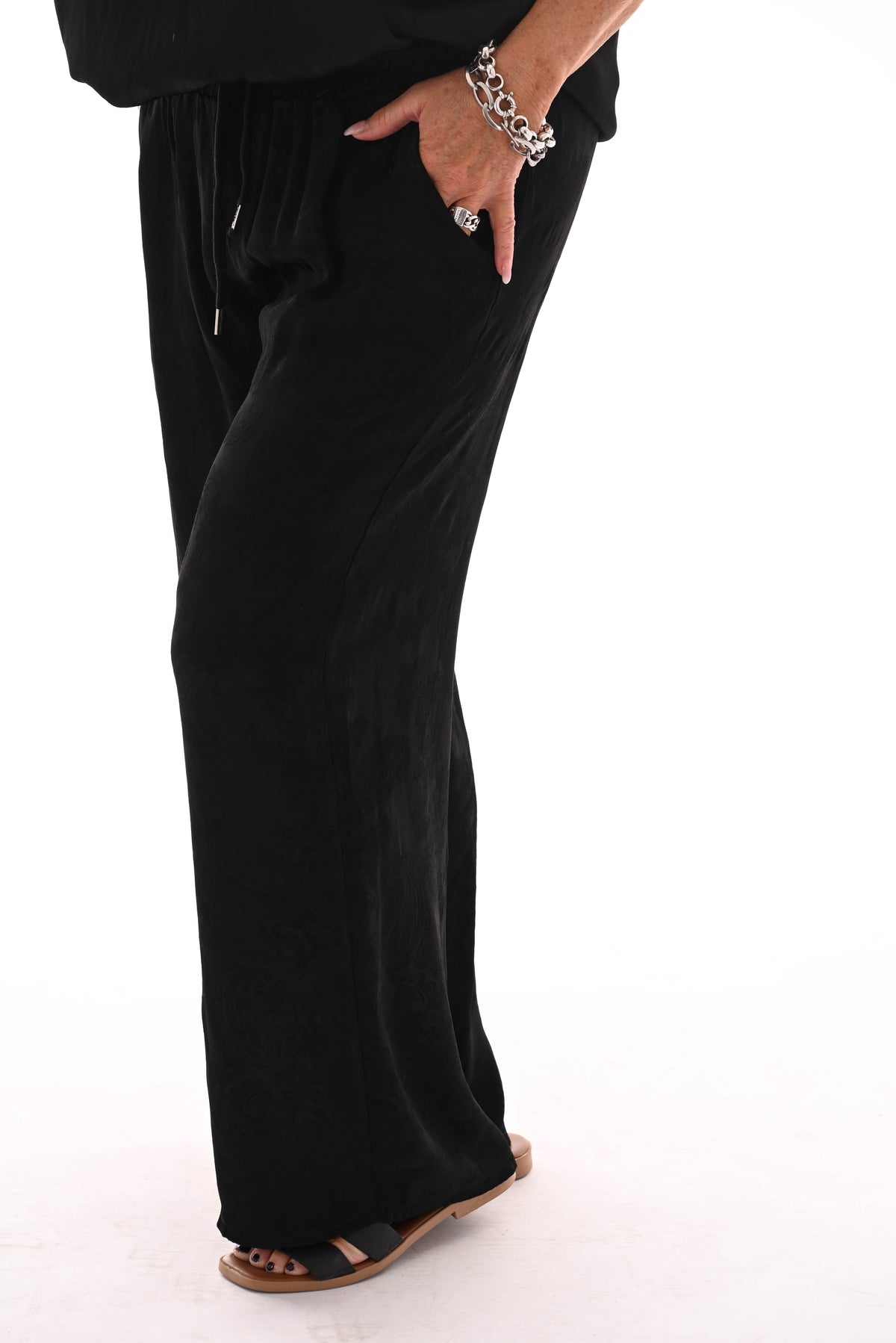 Silky wijde broek paisley zwart