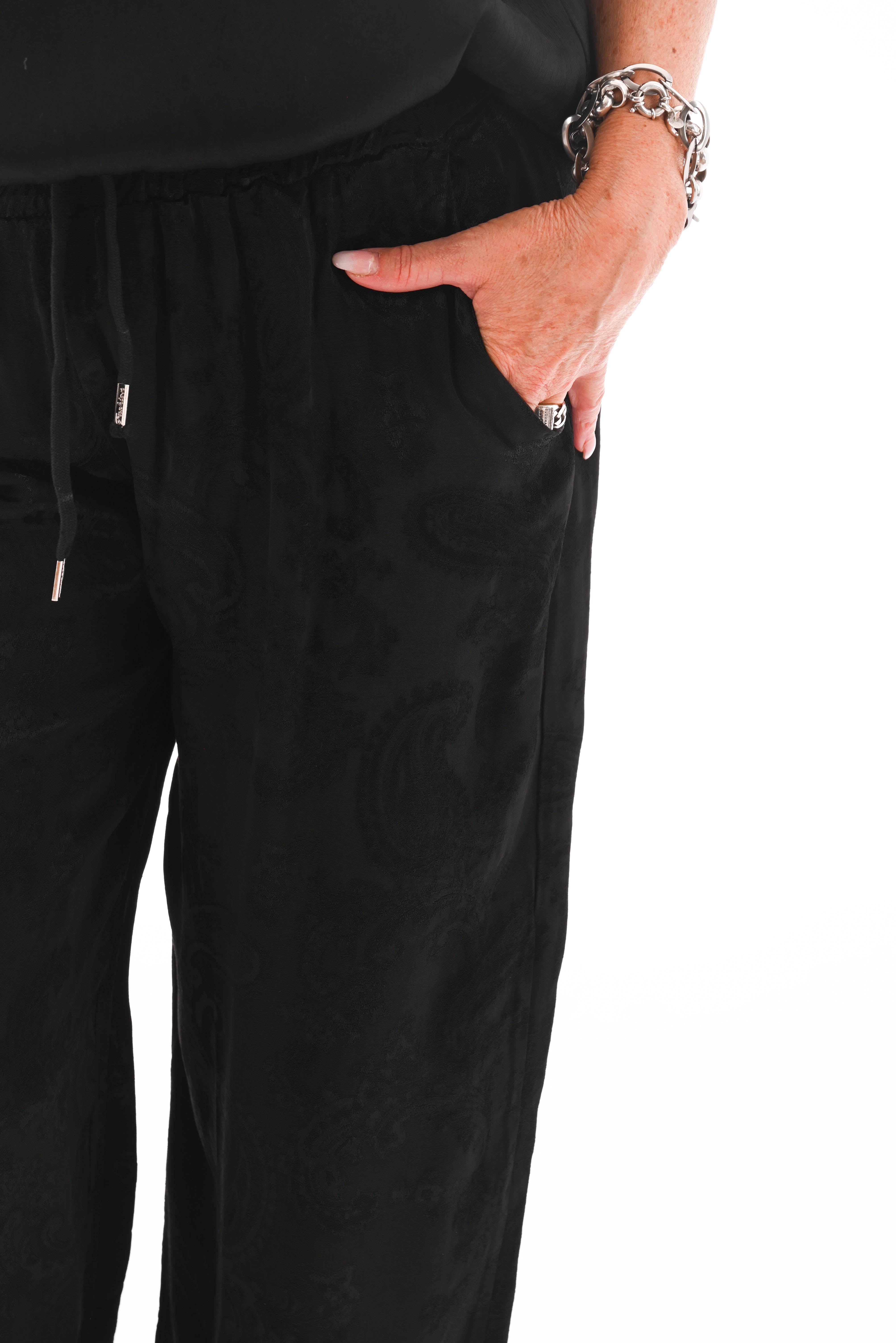 Silky wijde broek paisley zwart