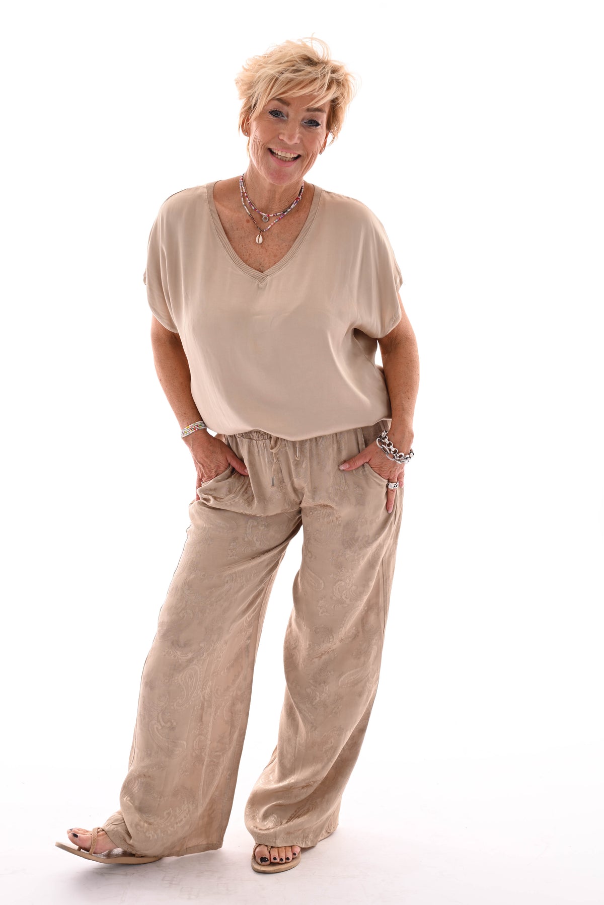 Silky wijde broek paisley beige