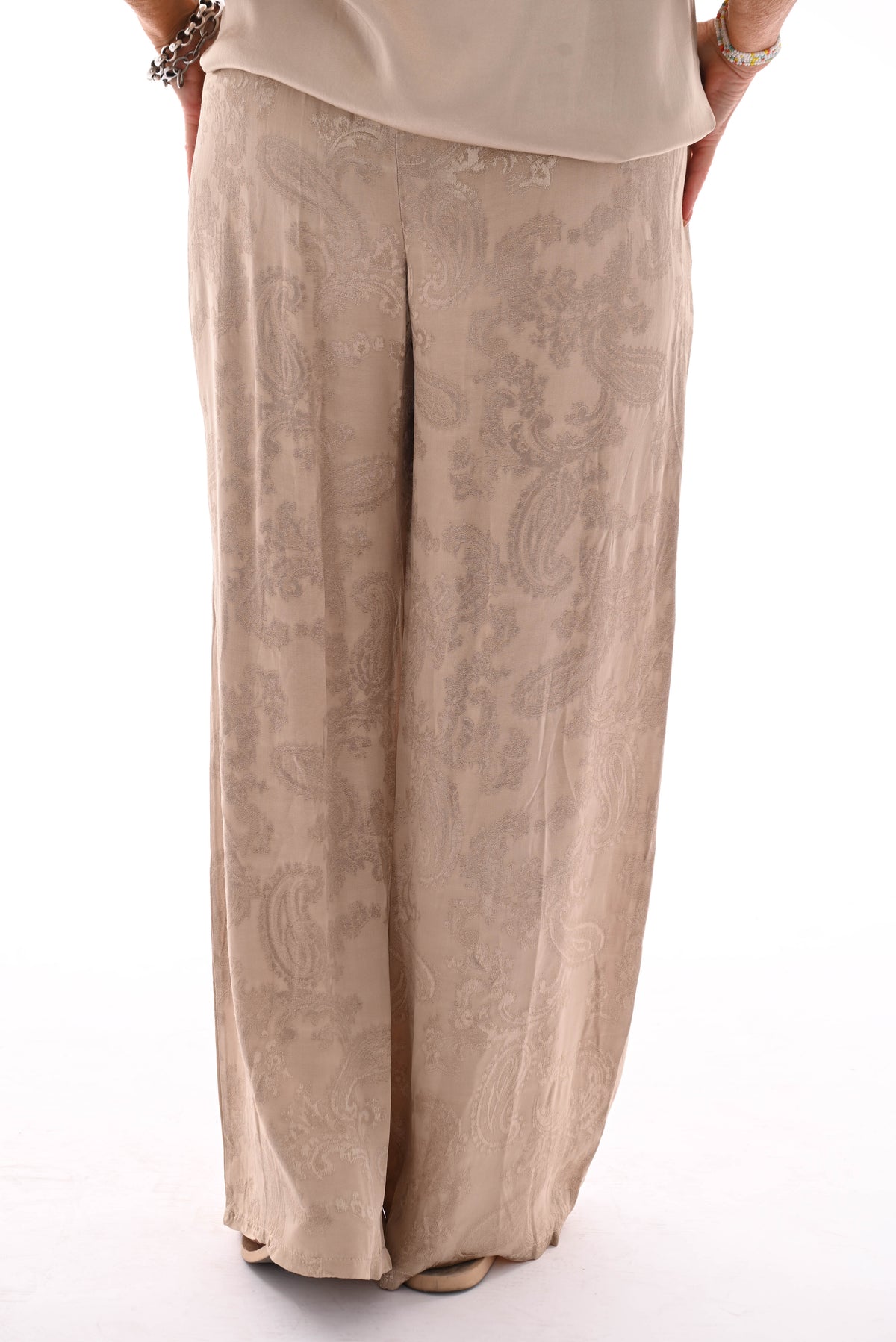 Silky wijde broek paisley beige