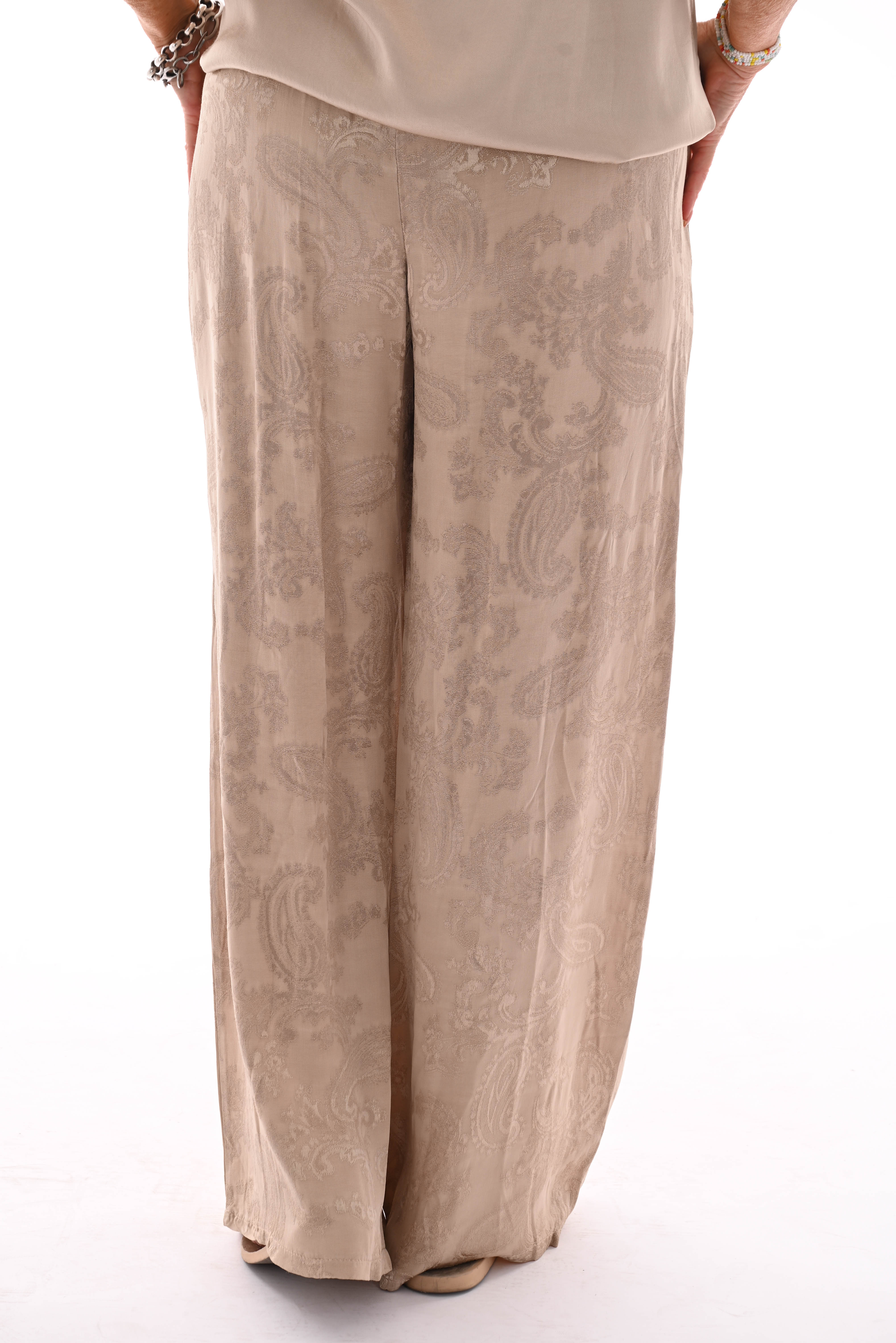 Silky wijde broek paisley beige
